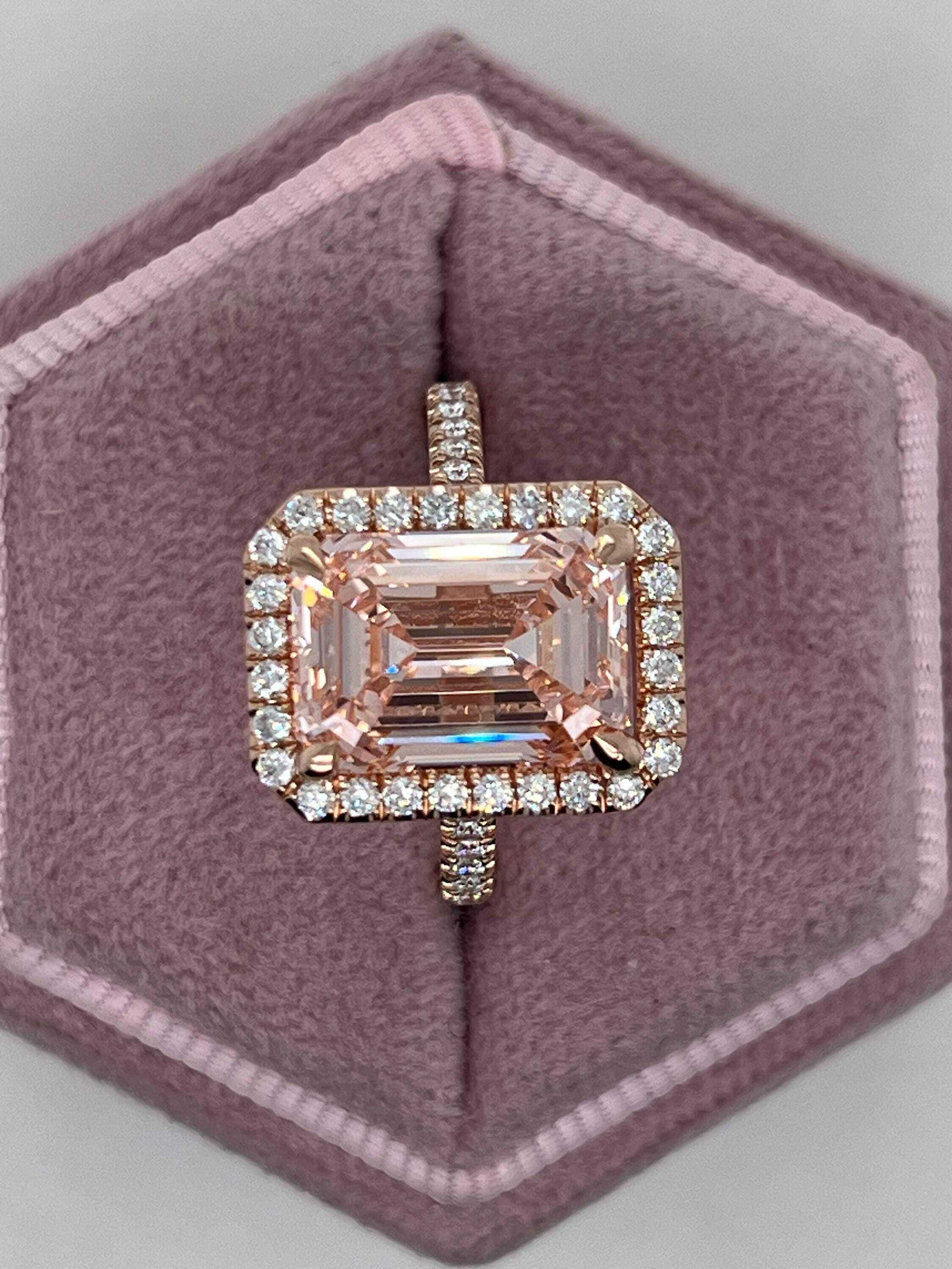 5.3 Carat Fancy Vivid Pink Color Emerald Cut Diamond Halo Engagement Ring