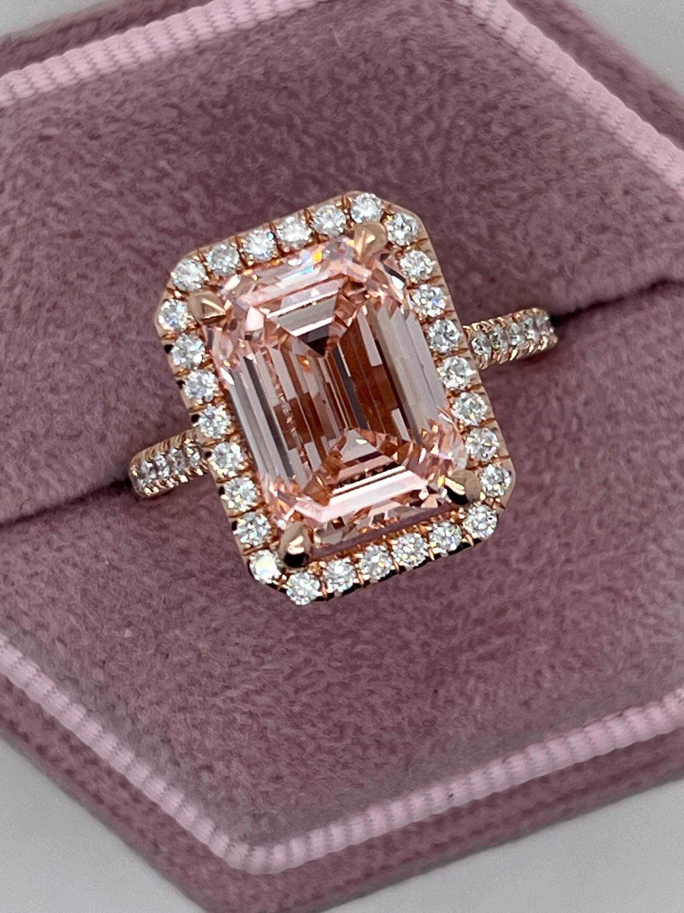 5.3 Carat Fancy Vivid Pink Color Emerald Cut Diamond Halo Engagement Ring