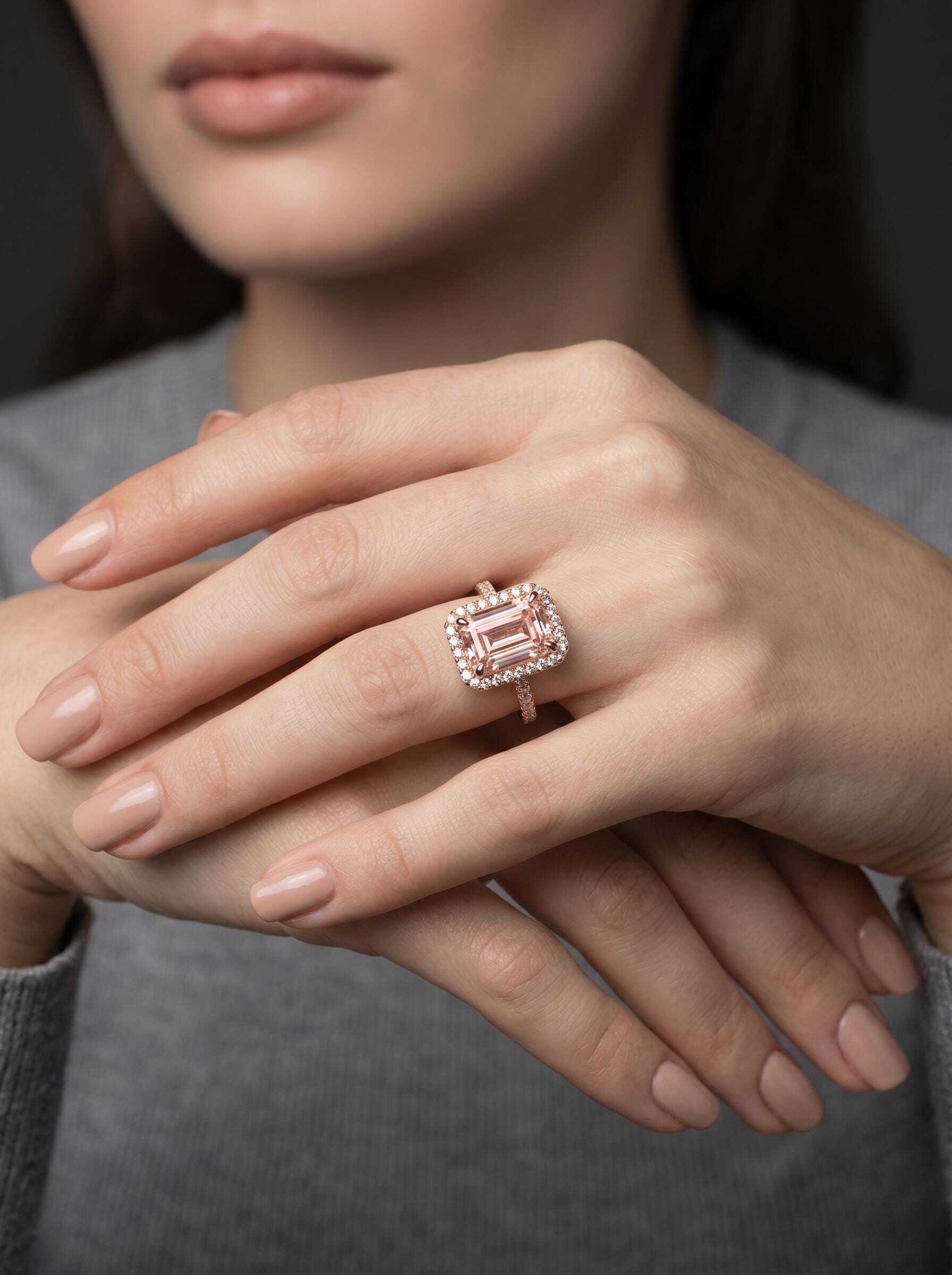 5.3 Carat Fancy Vivid Pink Color Emerald Cut Diamond Halo Engagement Ring