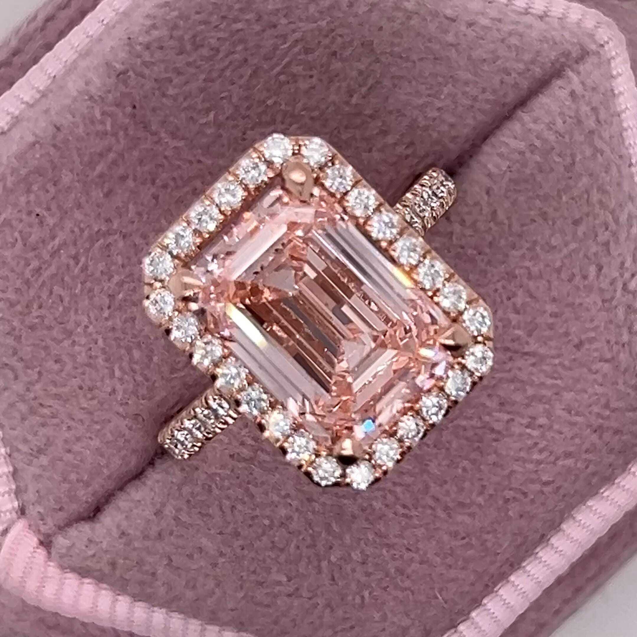 5.3 Carat Fancy Vivid Pink Color Emerald Cut Diamond Halo Engagement Ring