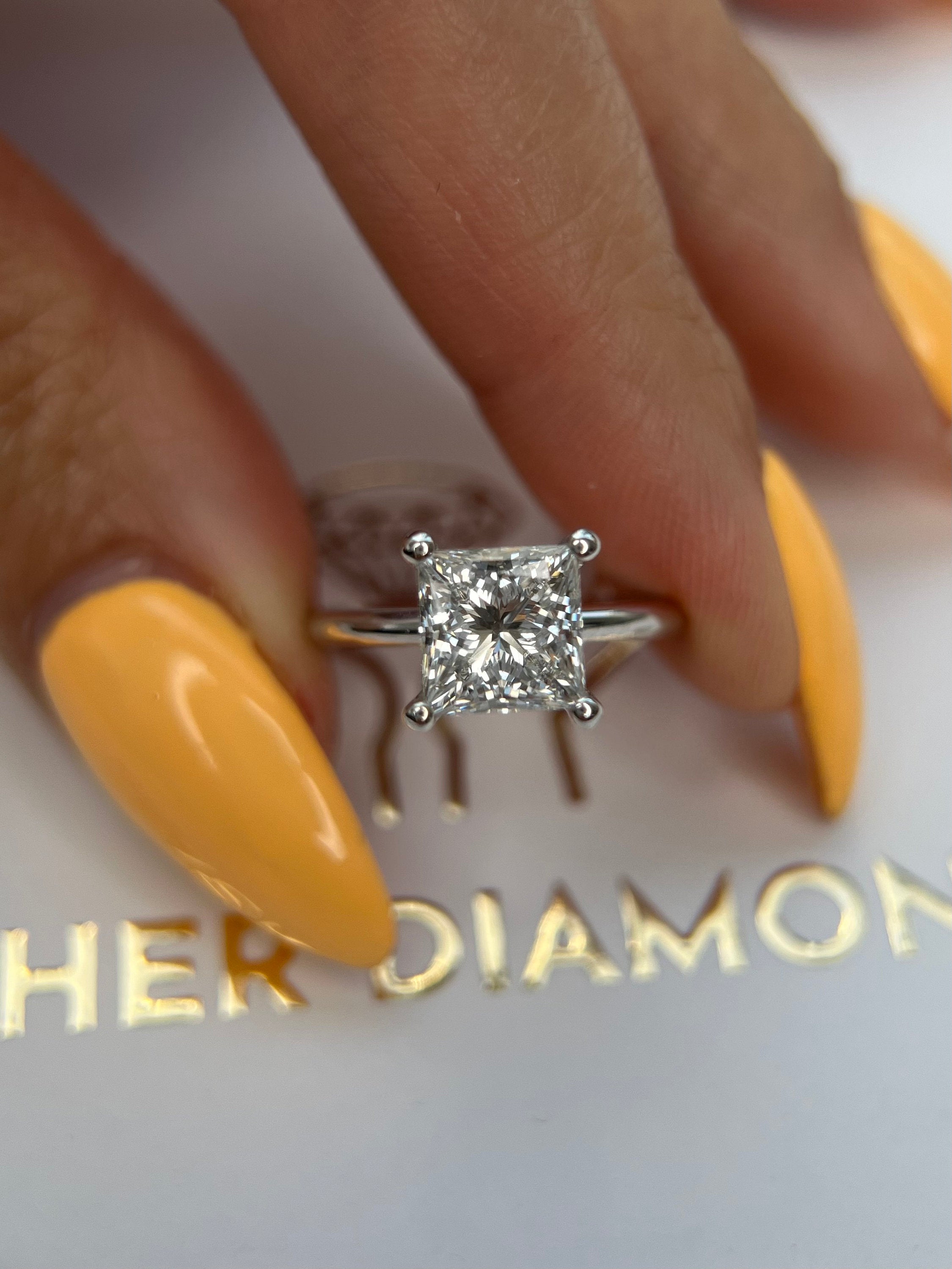 2 Carat Princess Excellent Cut Diamond Solitaire Engagement Ring