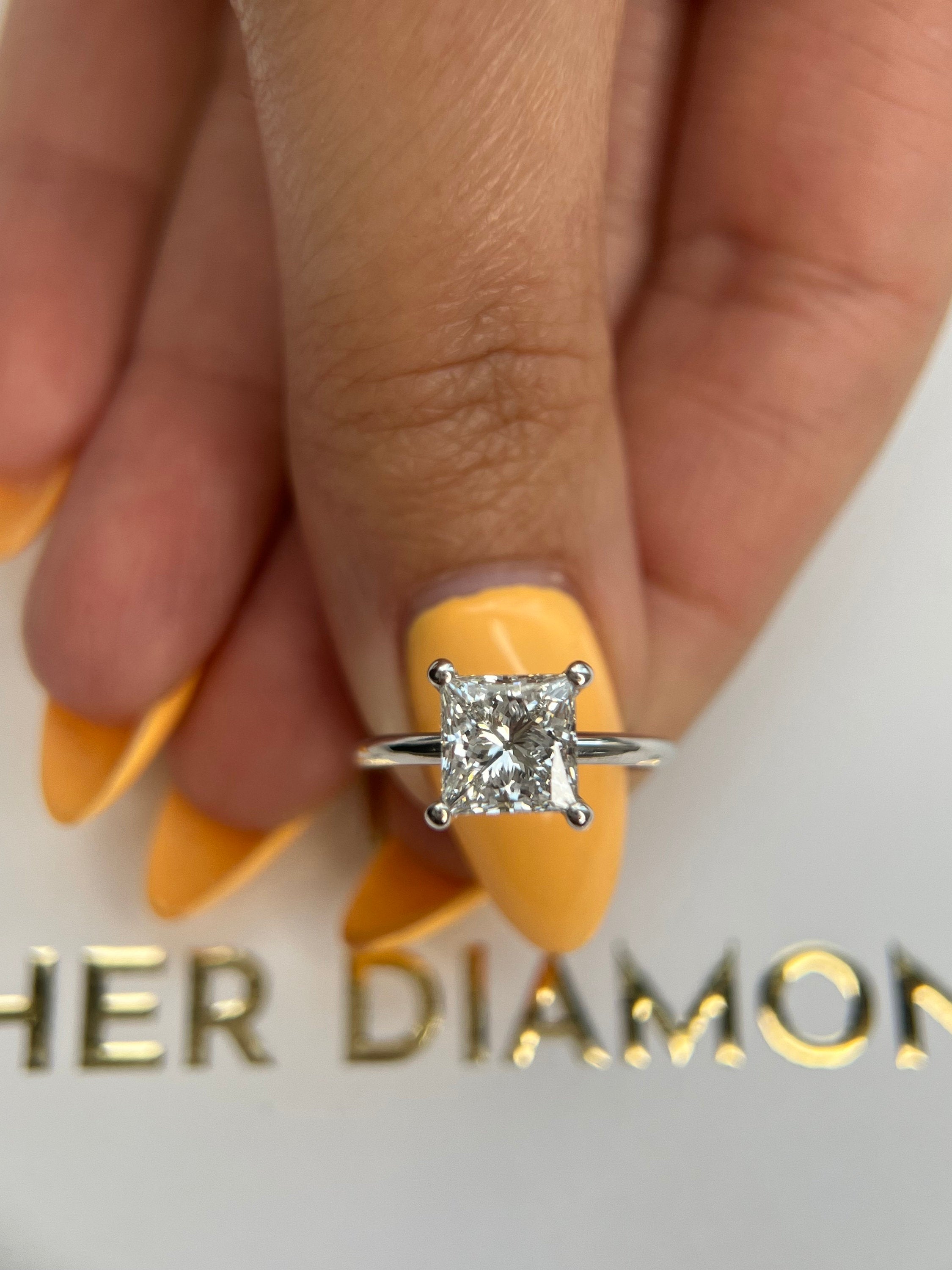 2 Carat Princess Excellent Cut Diamond Solitaire Engagement Ring