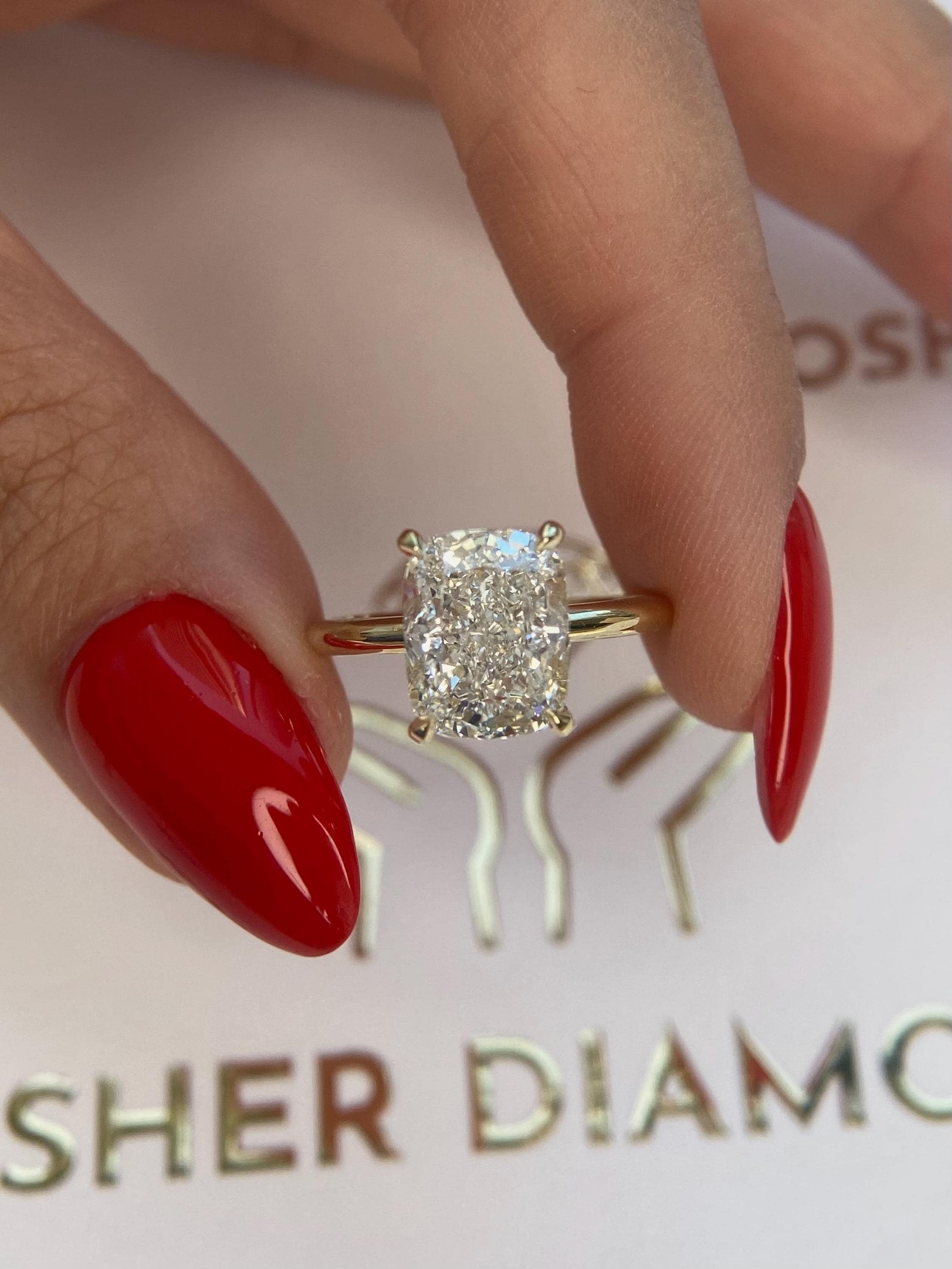 3 Carat Elongated Cushion Diamond Thin Engagement Ring