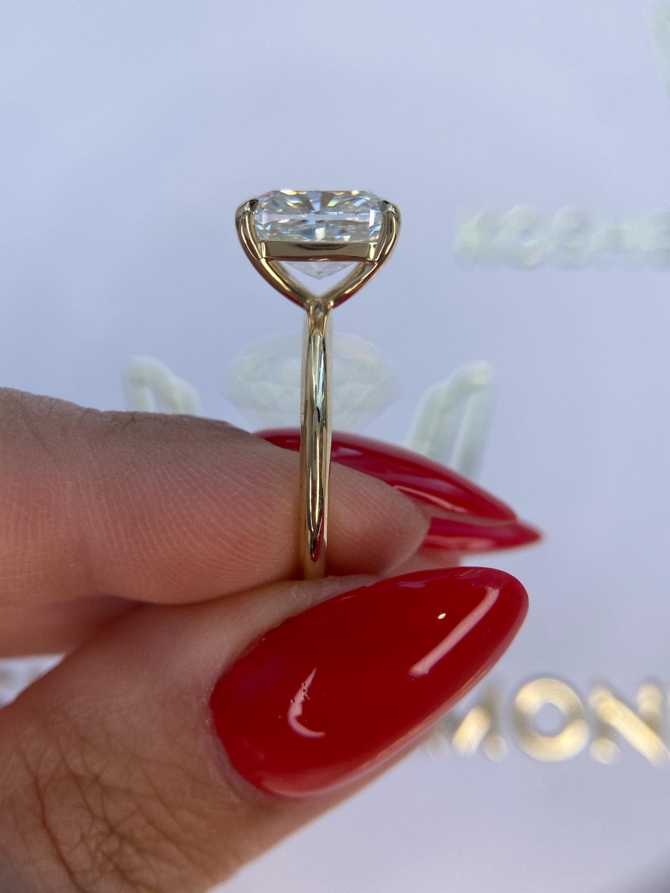 3 Carat Elongated Cushion Diamond Thin Engagement Ring