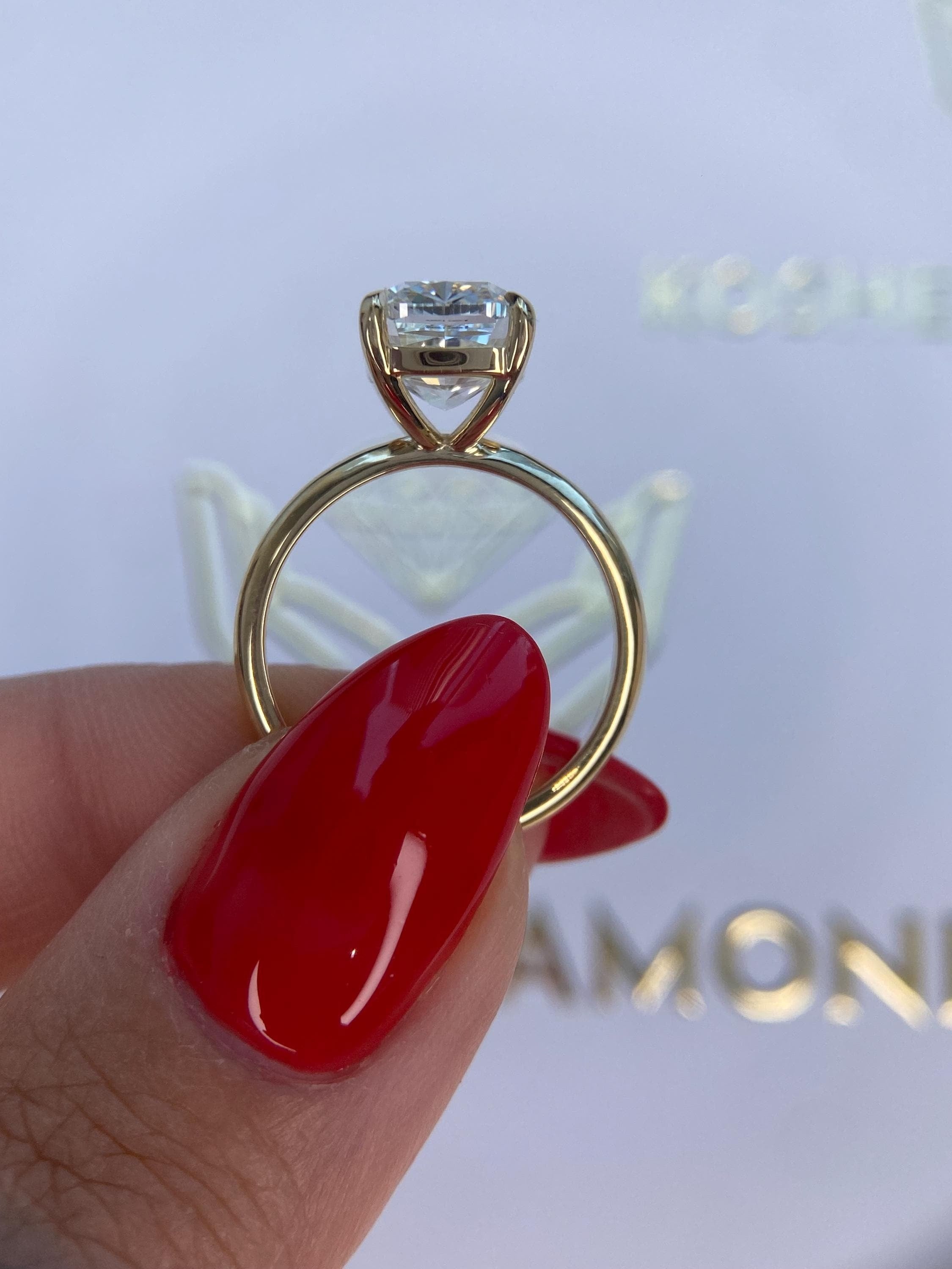 3 Carat Elongated Cushion Diamond Thin Engagement Ring