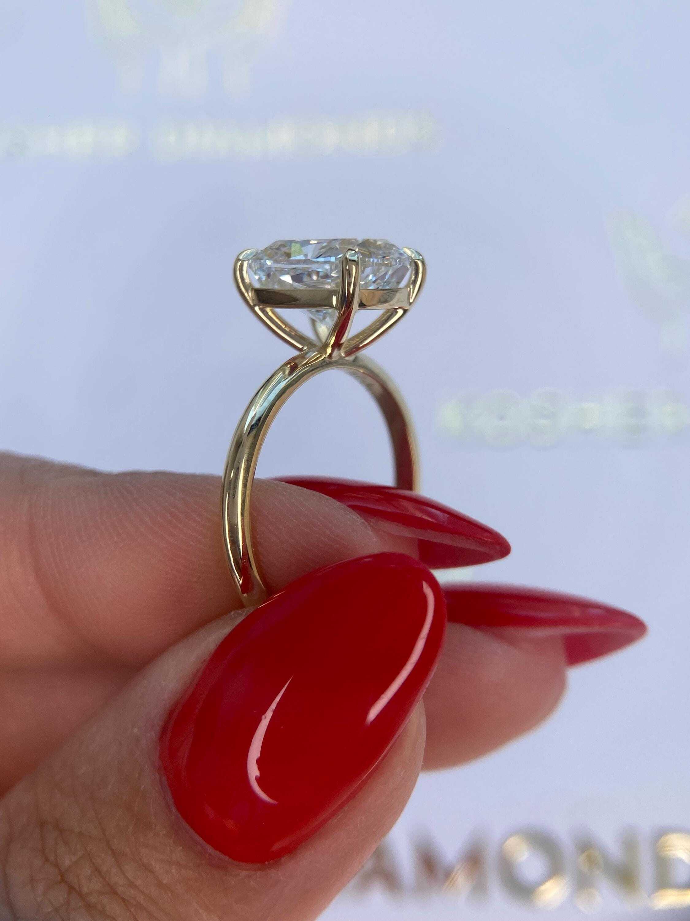 3 Carat Elongated Cushion Diamond Thin Engagement Ring