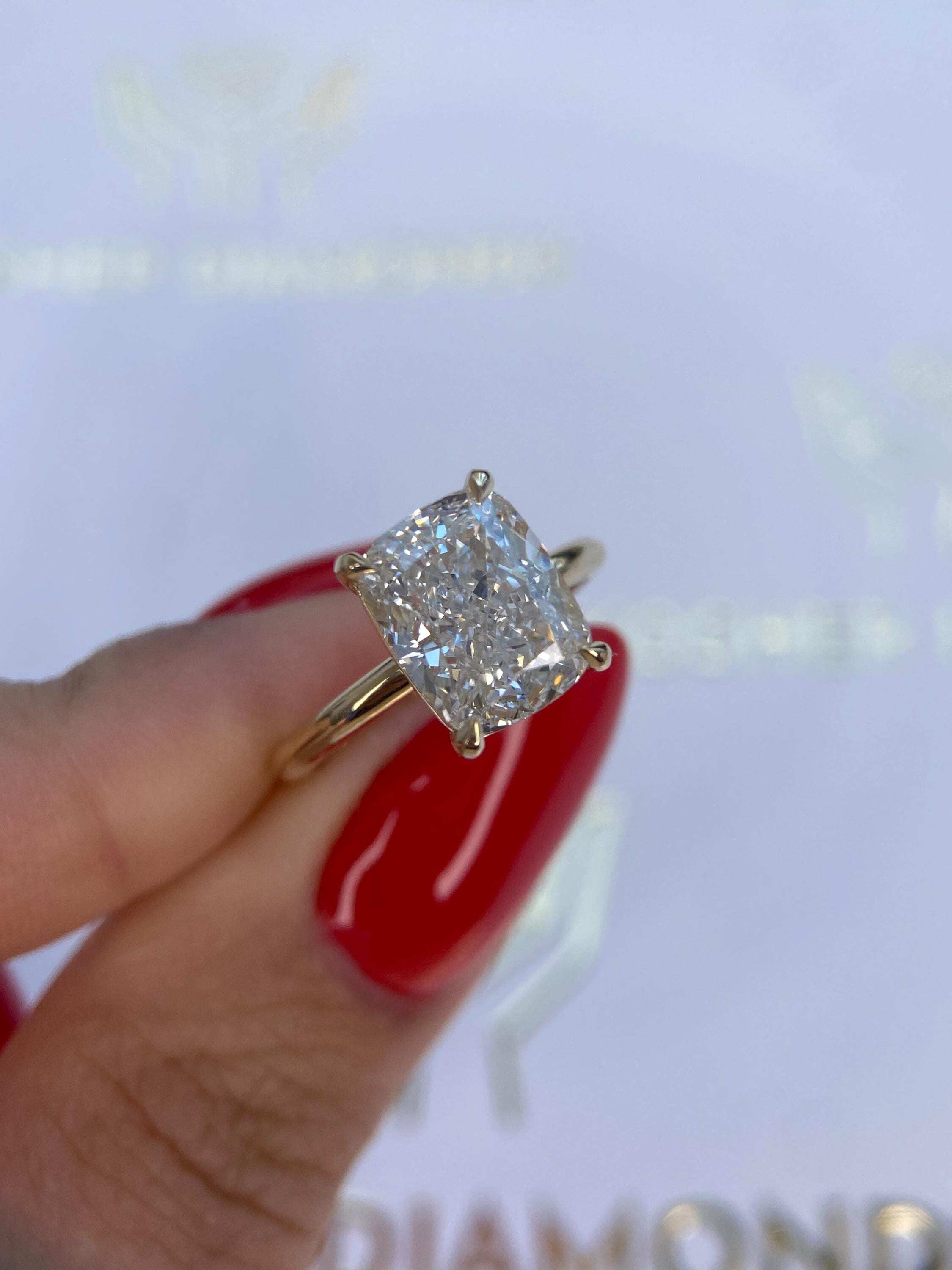 3 Carat Elongated Cushion Diamond Thin Engagement Ring