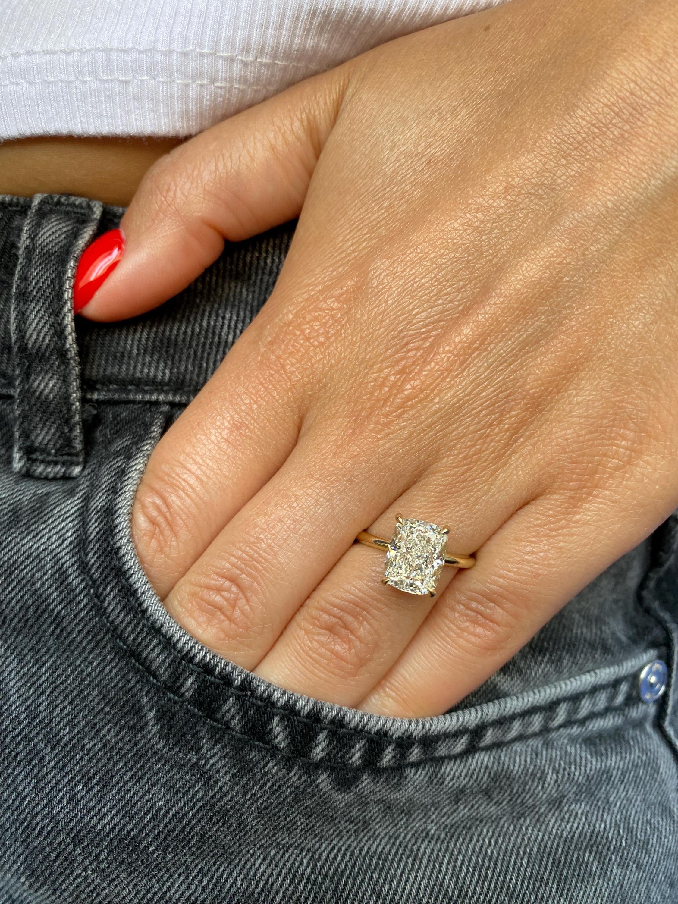 3 Carat Elongated Cushion Diamond Thin Engagement Ring