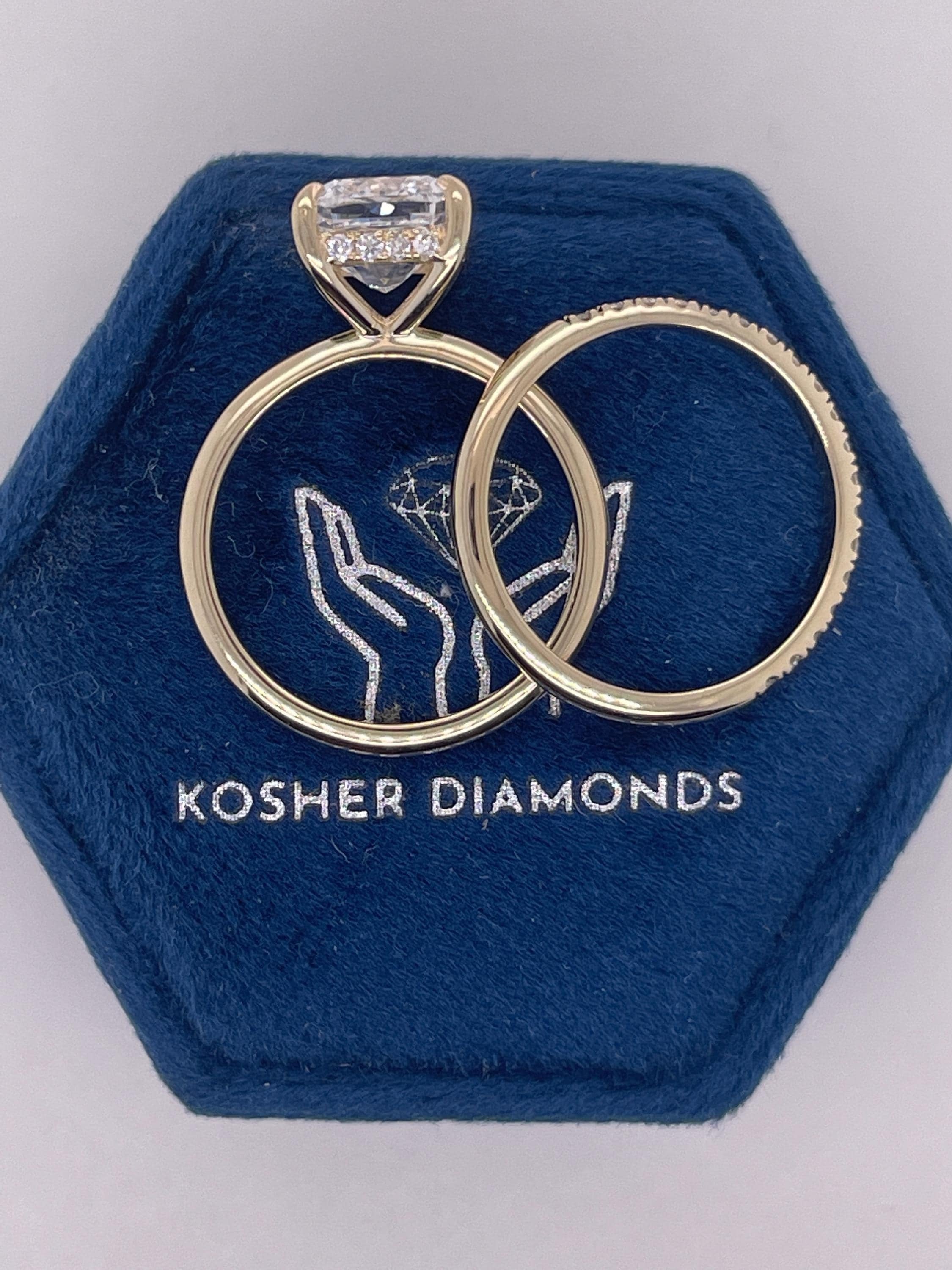 2.3 Carat Square Cushion Cut Diamond Solitaire Hidden Halo Engagement Ring Set Matching Wedding Band