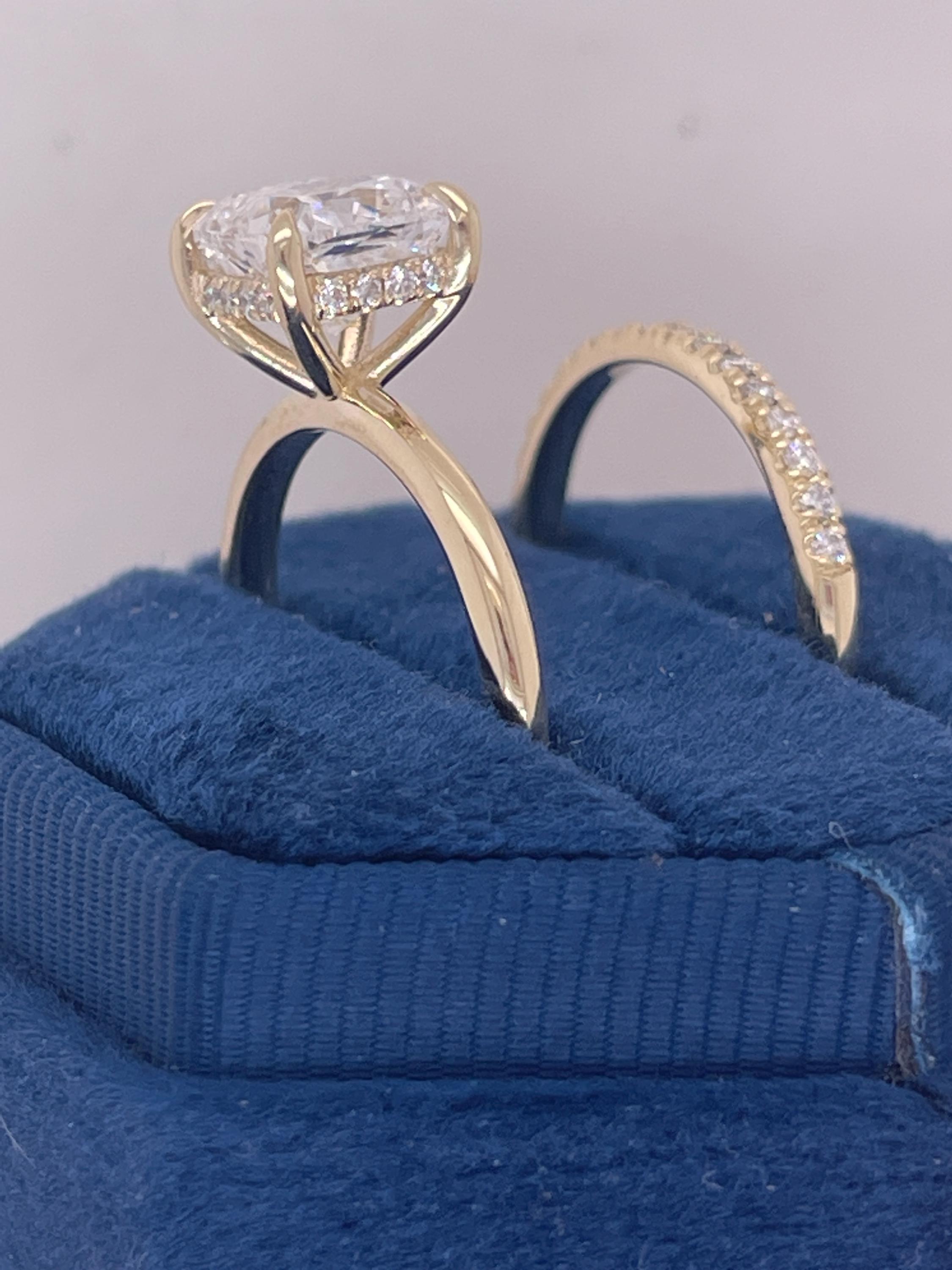 2.3 Carat Square Cushion Cut Diamond Solitaire Hidden Halo Engagement Ring Set Matching Wedding Band