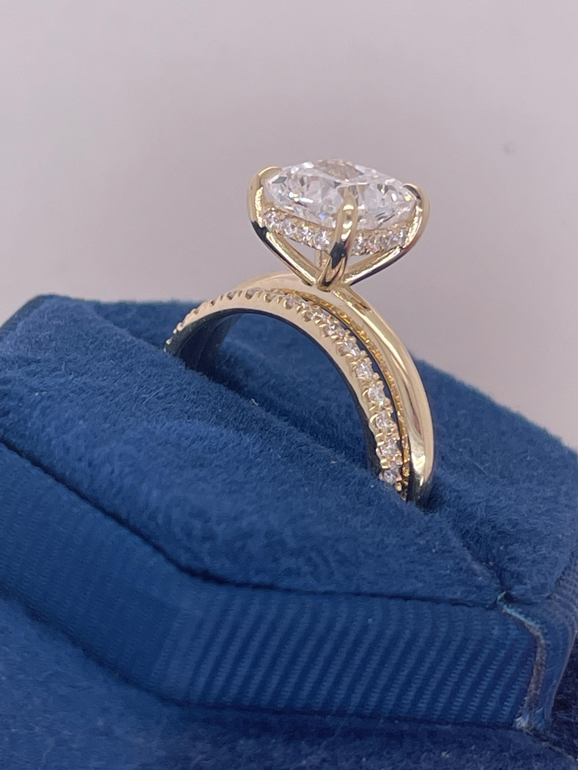 2.3 Carat Square Cushion Cut Diamond Solitaire Hidden Halo Engagement Ring Set Matching Wedding Band