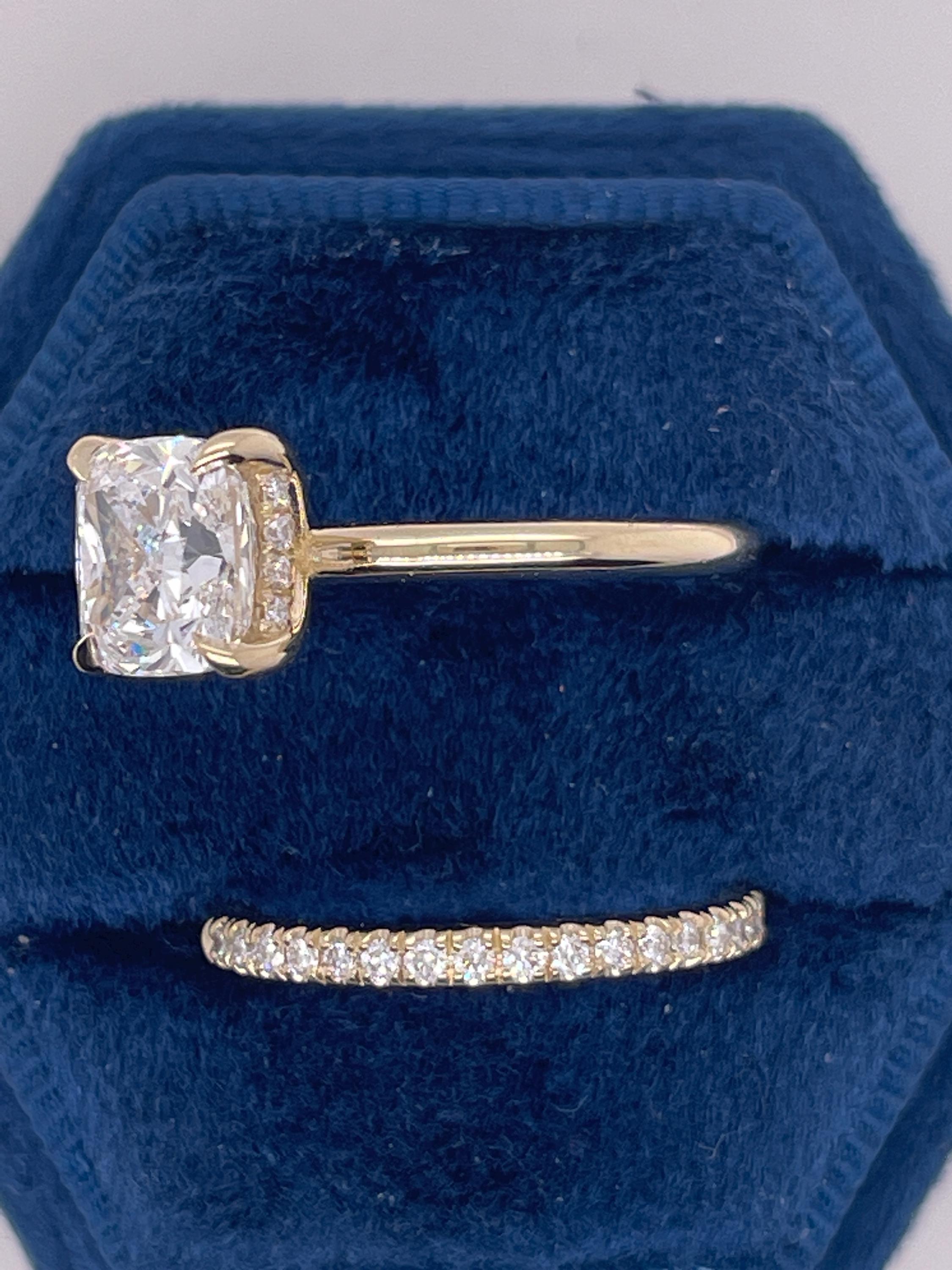 2.3 Carat Square Cushion Cut Diamond Solitaire Hidden Halo Engagement Ring Set Matching Wedding Band
