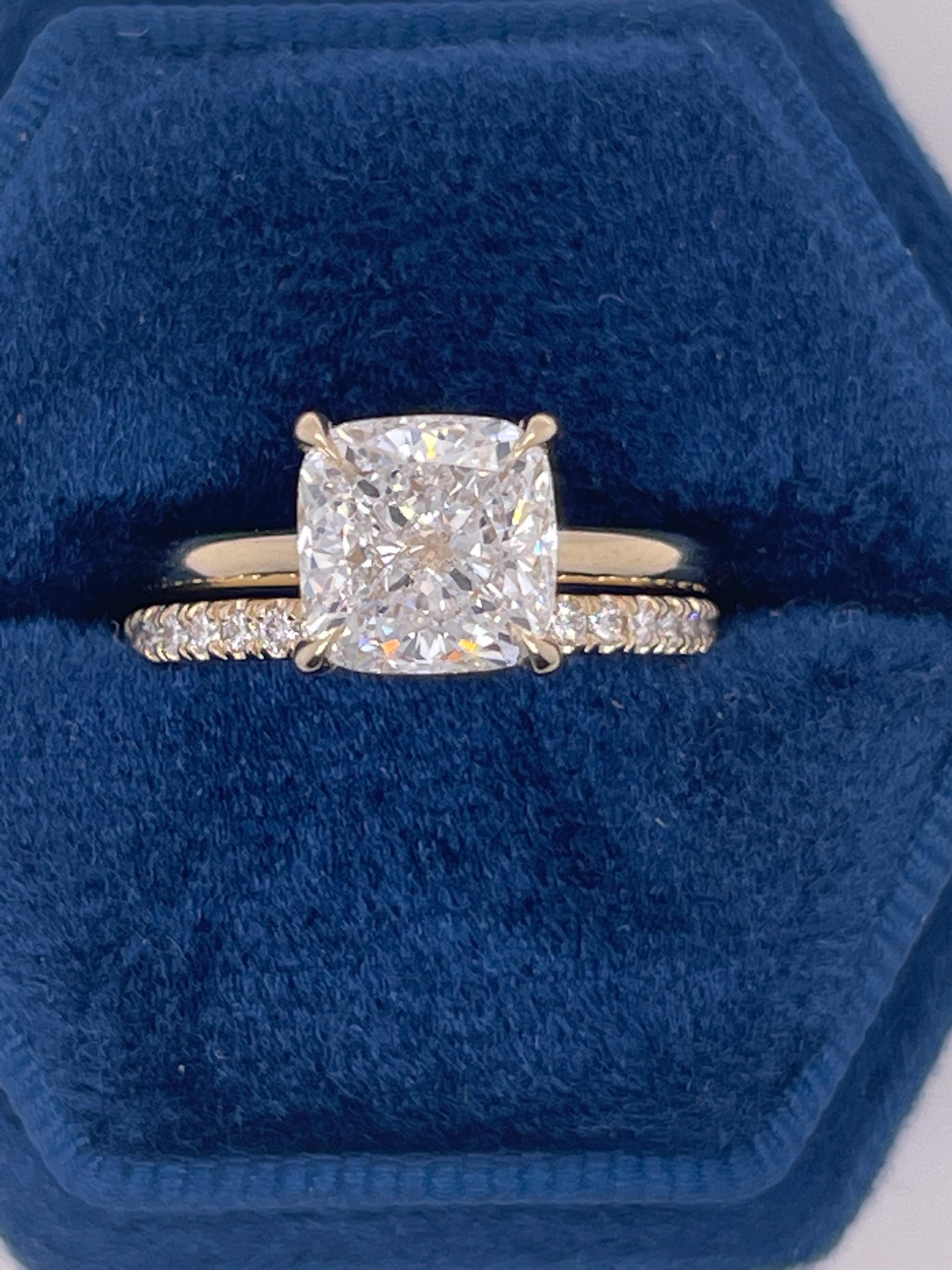 2.3 Carat Square Cushion Cut Diamond Solitaire Hidden Halo Engagement Ring Set Matching Wedding Band