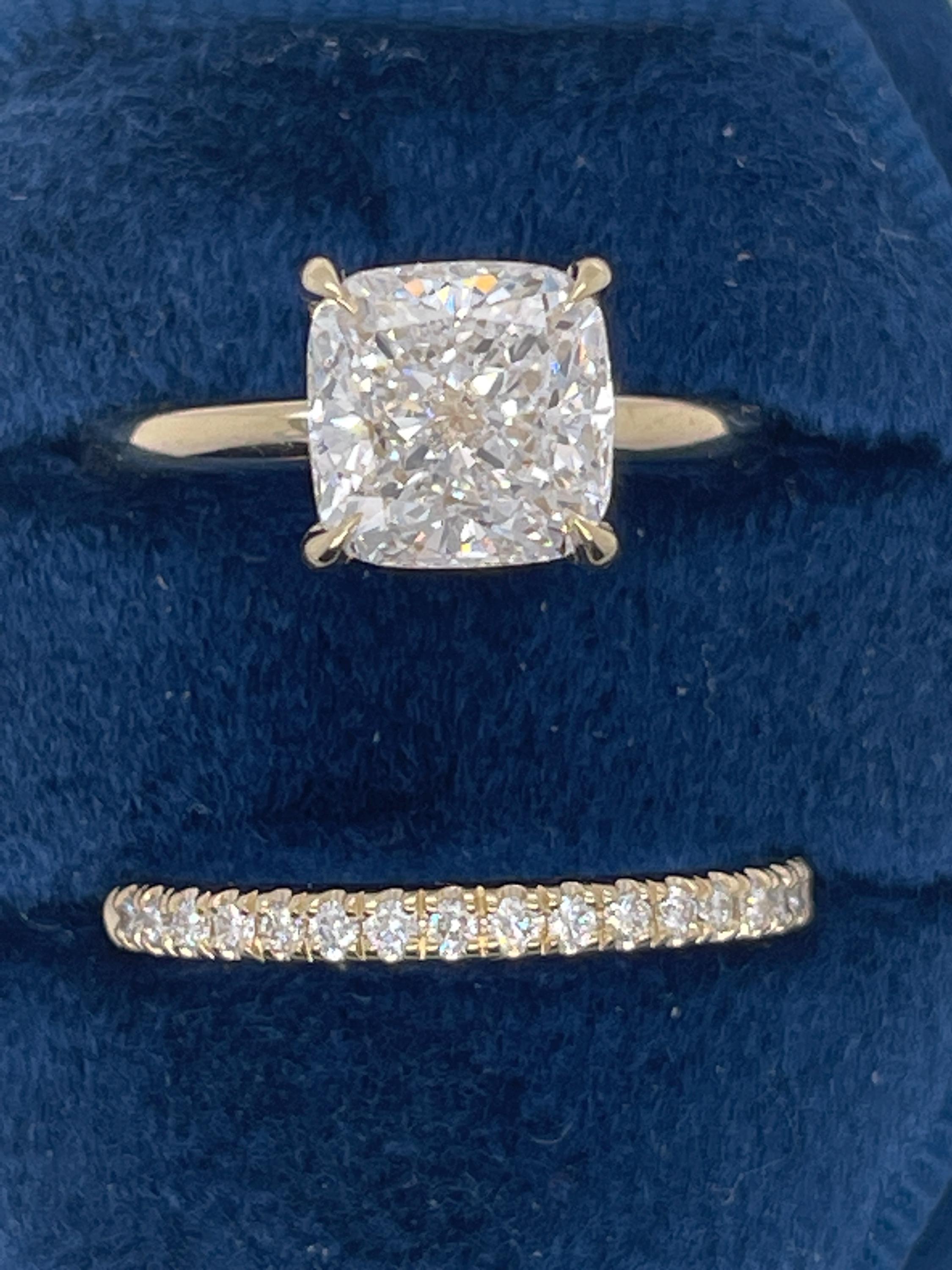 2.3 Carat Square Cushion Cut Diamond Solitaire Hidden Halo Engagement Ring Set Matching Wedding Band