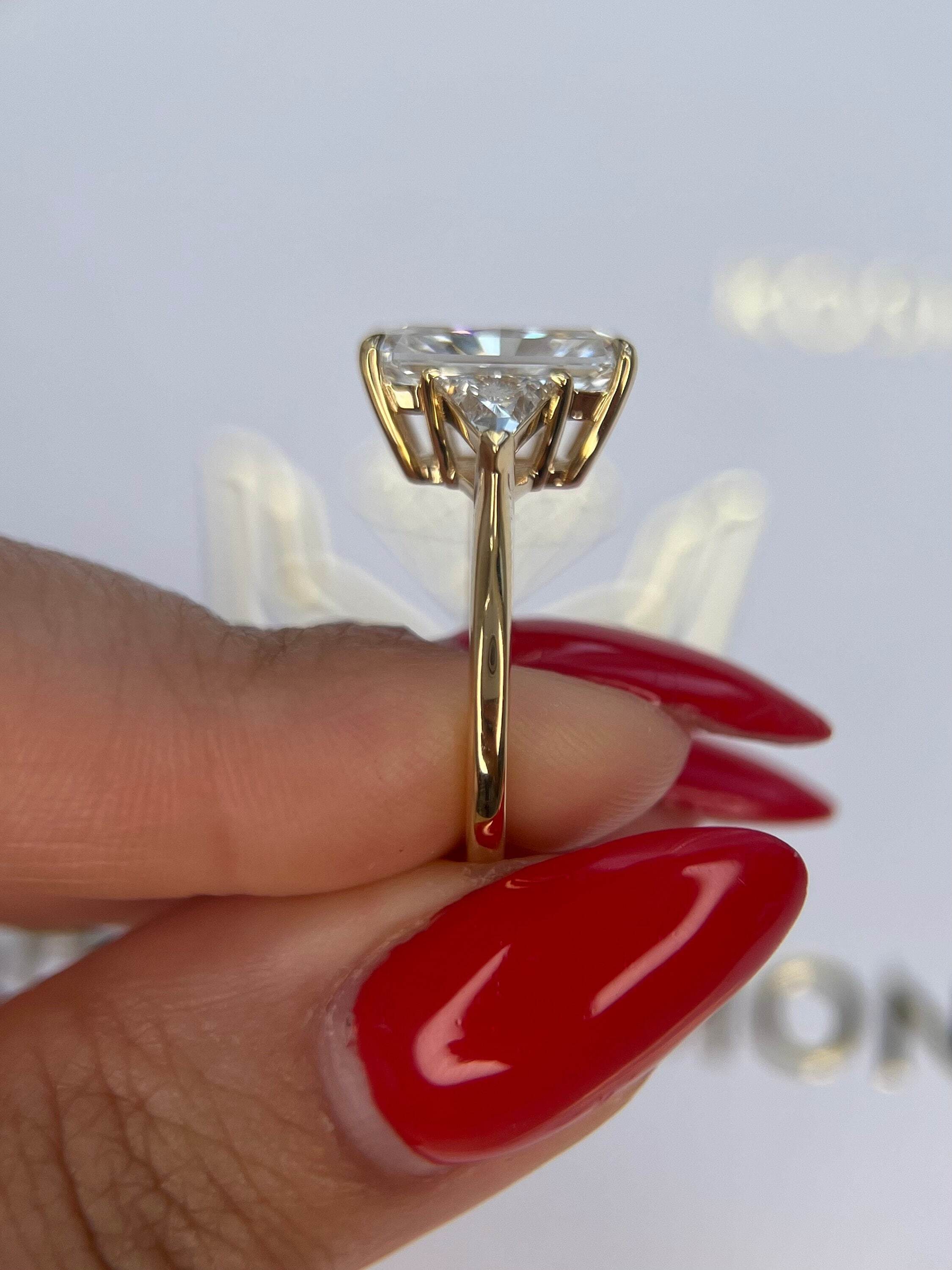 6.5 Carat Radiant Cut Three Stone Diamond Engagement Ring Side Trillion Cuts