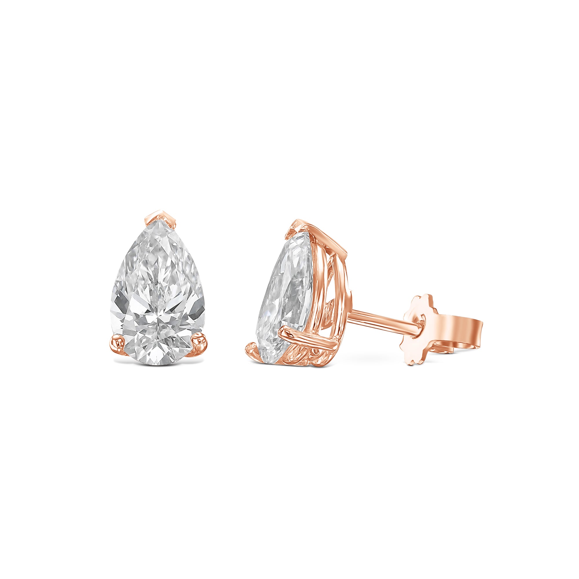 2 Carat Total Pear Cut Diamond Pushback Post Stud Earrings