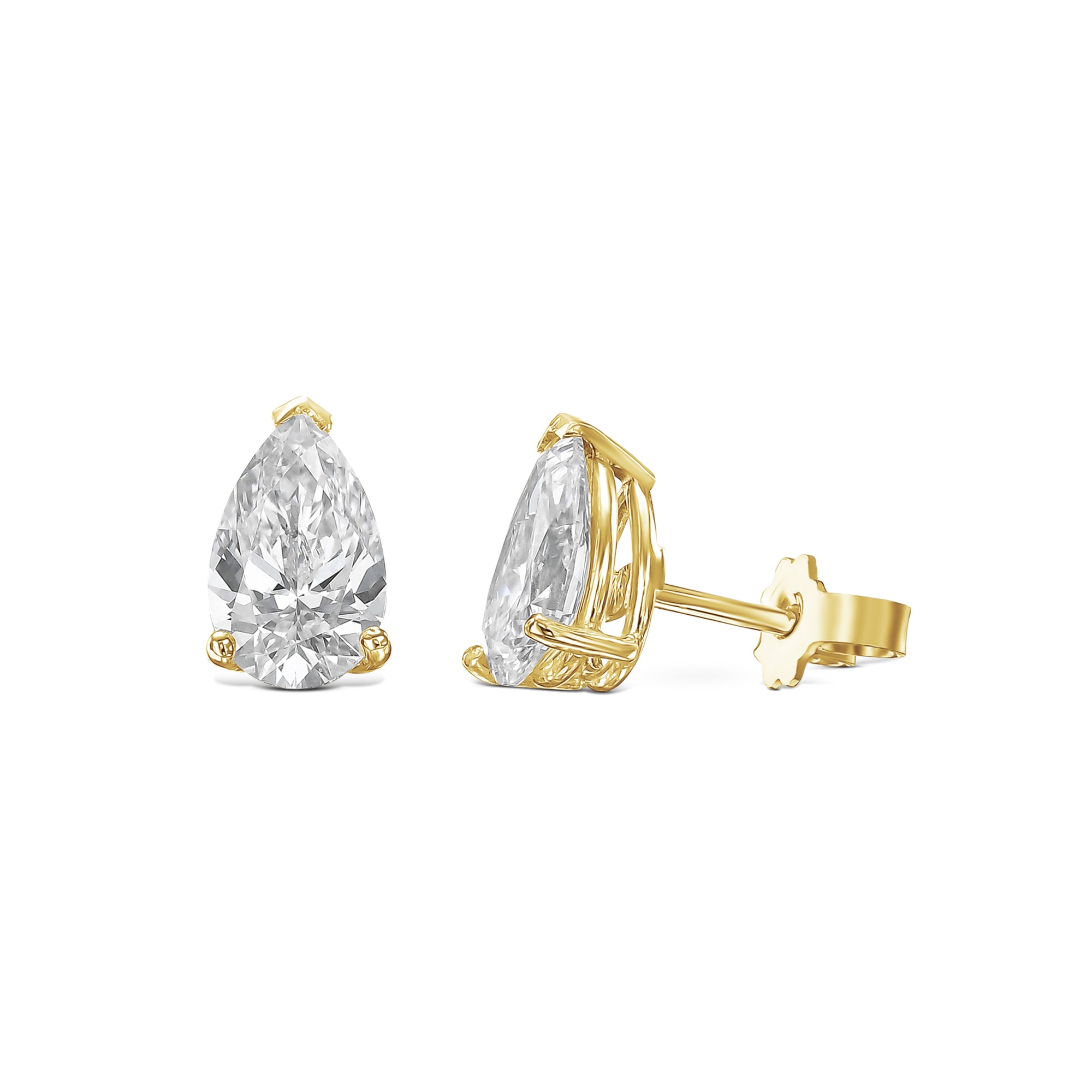 2 Carat Total Pear Cut Diamond Pushback Post Stud Earrings