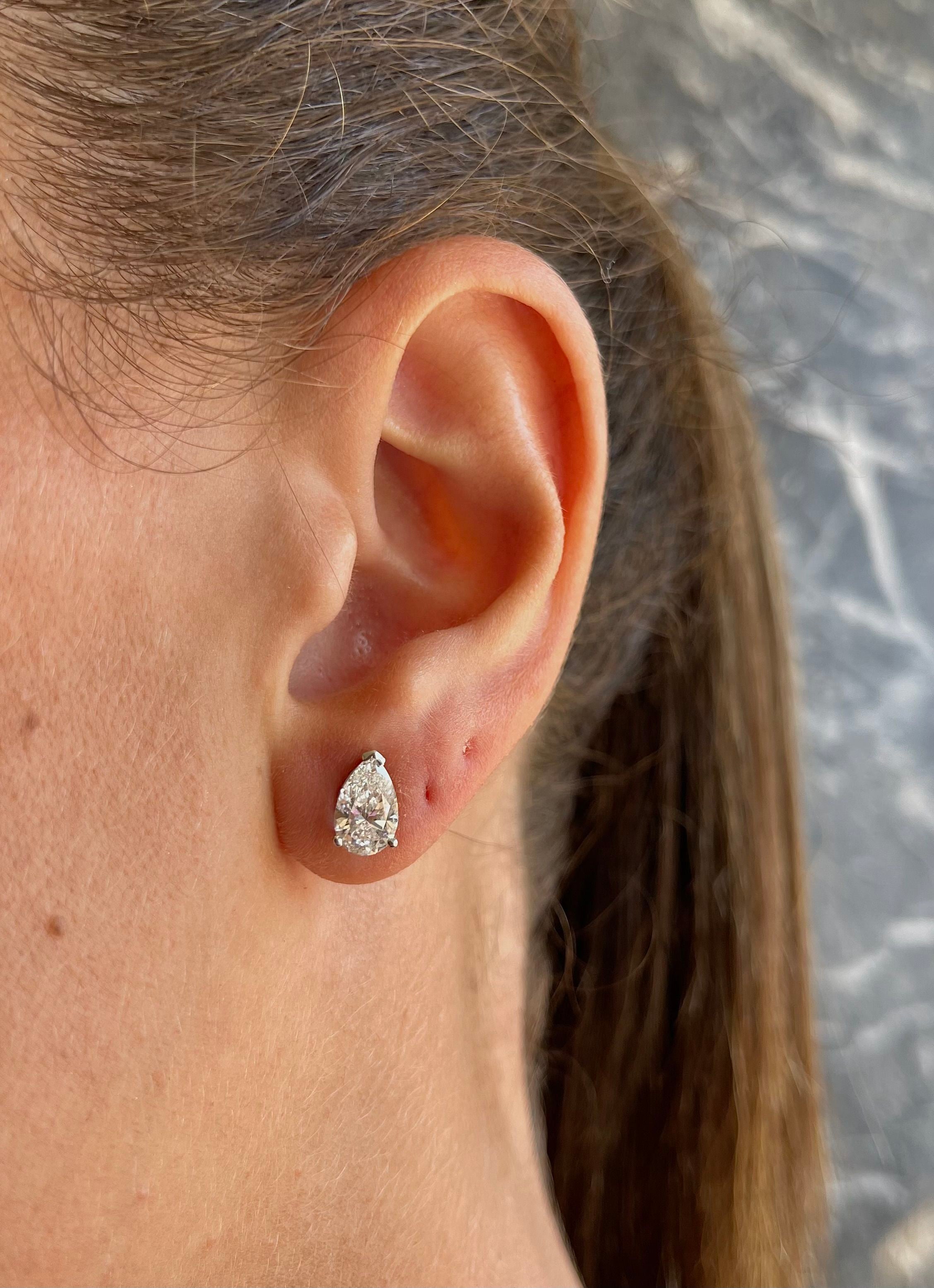 2 Carat Total Pear Cut Diamond Pushback Post Stud Earrings