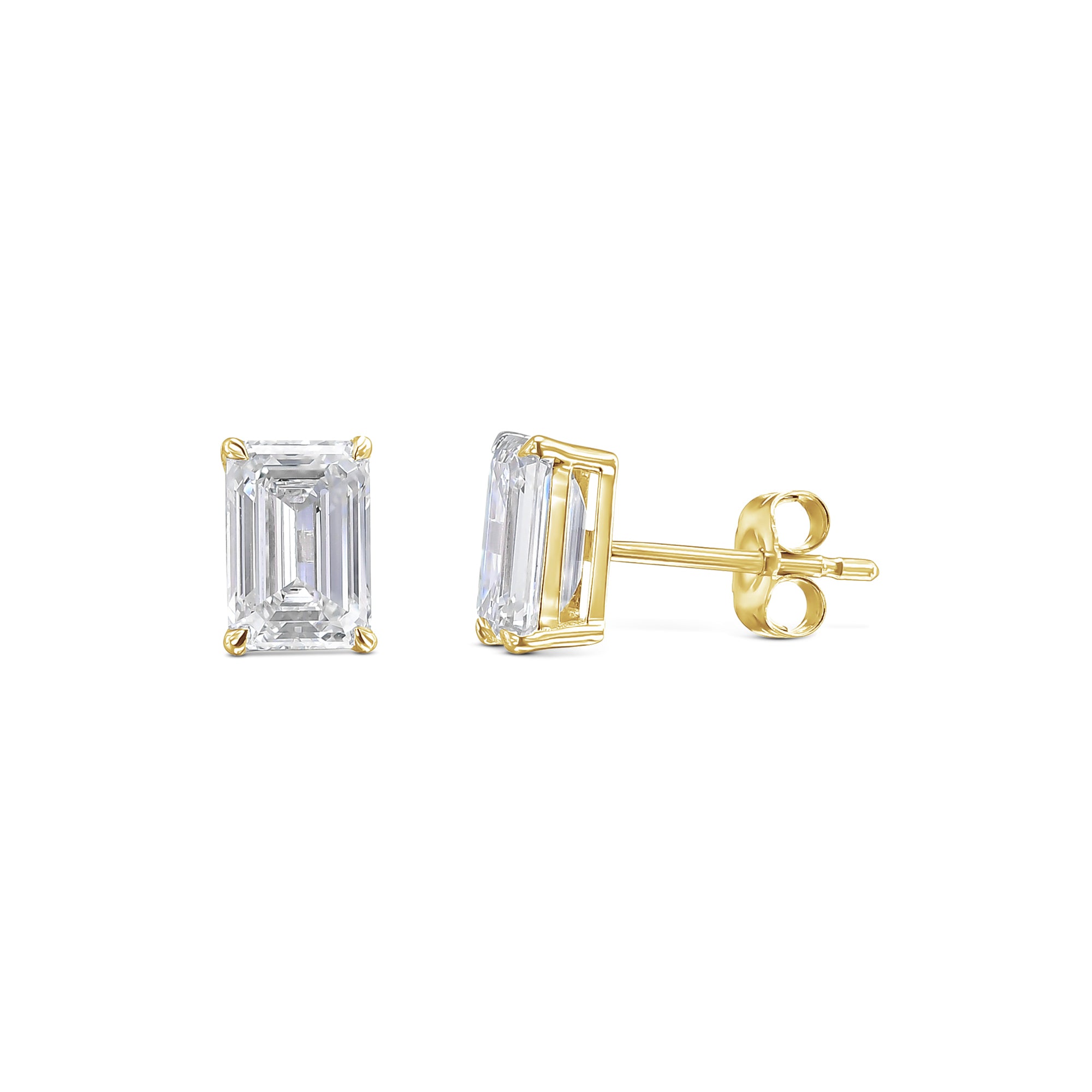 3 Carat Total Emerald Cut Diamond Pushback Post Stud Earrings