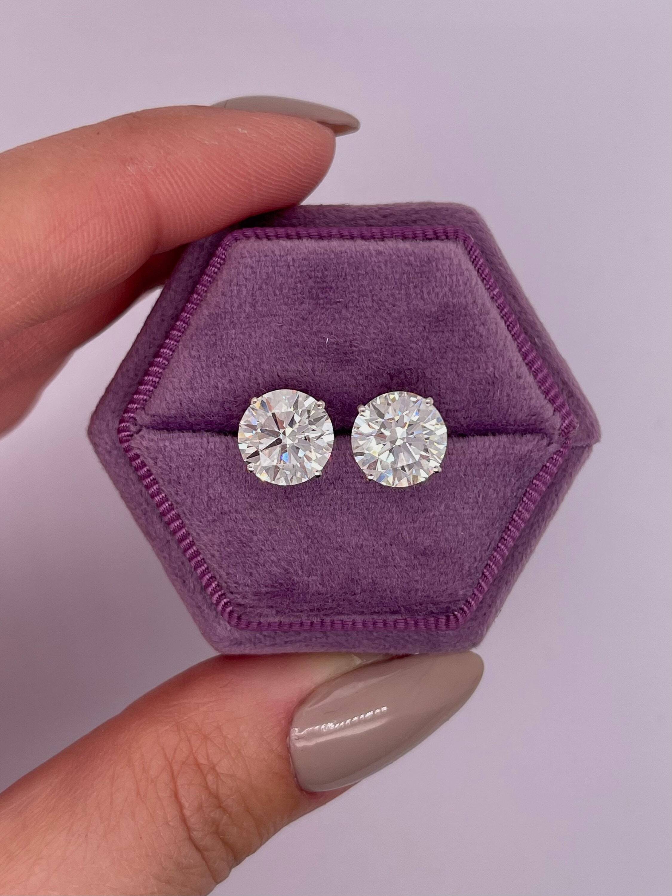4 Carat Total Round Ideal Cut Pushback Diamond Stud Earrings, Perfect Match Diamonds