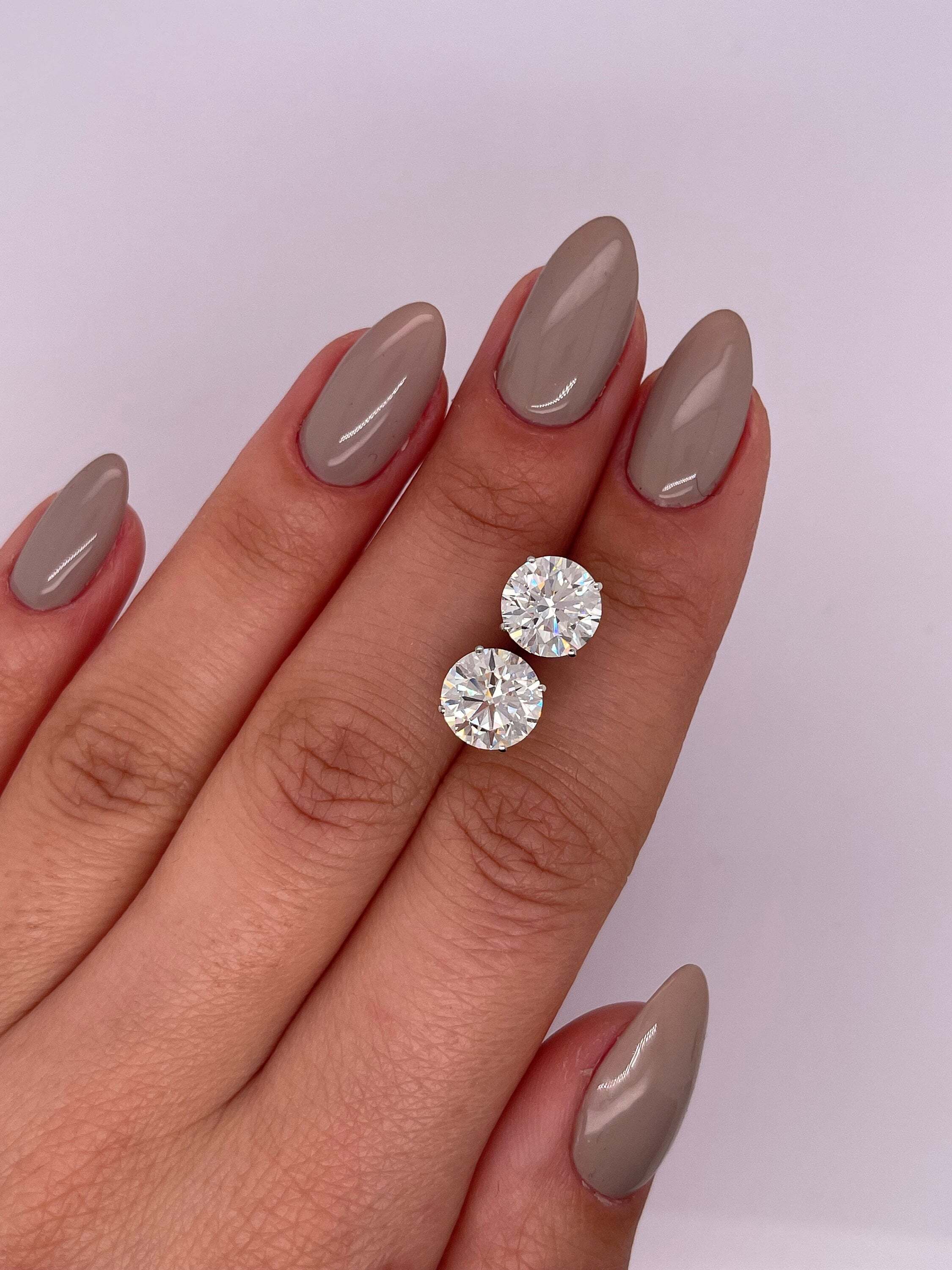 4 Carat Total Round Ideal Cut Pushback Diamond Stud Earrings, Perfect Match Diamonds