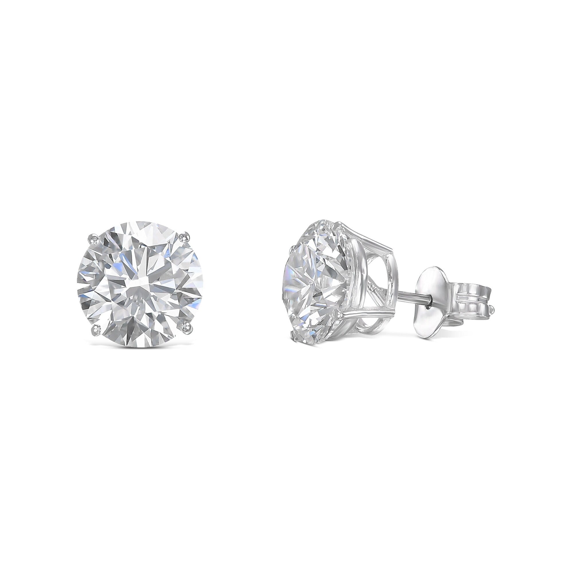 4 Carat Total Round Ideal Cut Pushback Diamond Stud Earrings, Perfect Match Diamonds
