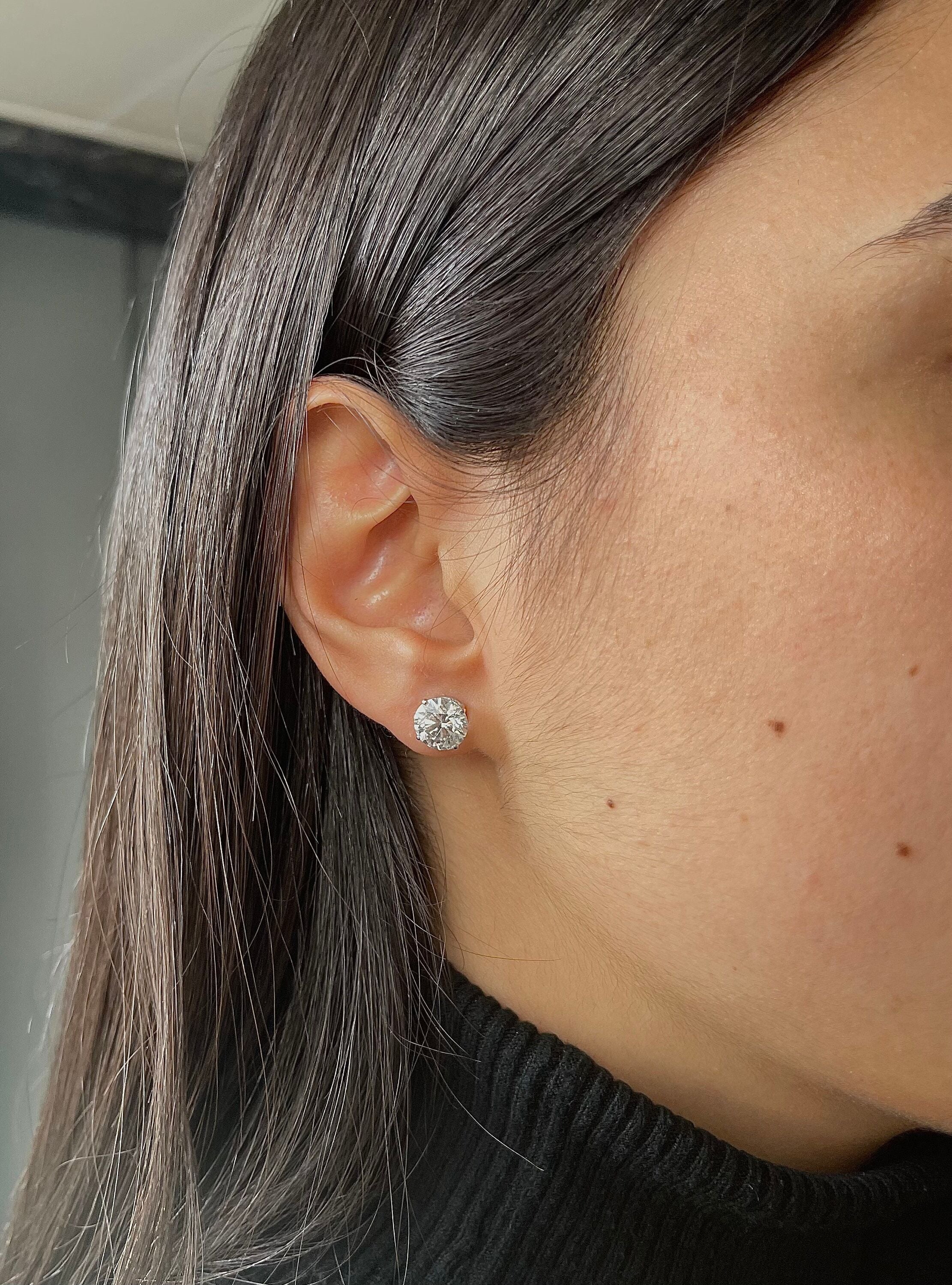 4 Carat Total Round Ideal Cut Pushback Diamond Stud Earrings, Perfect Match Diamonds