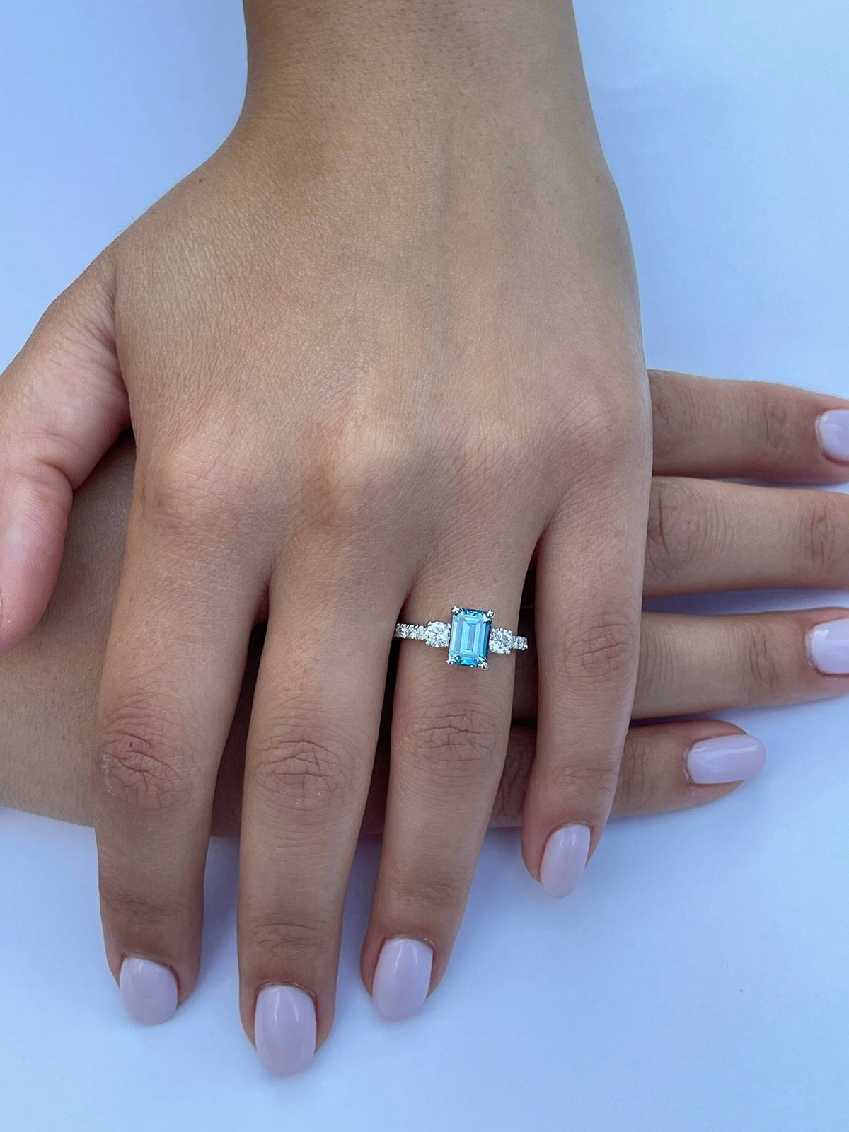 2.3 Carat Fancy Vivid Blue Emerald Diamond Three Stone Engagement Ring