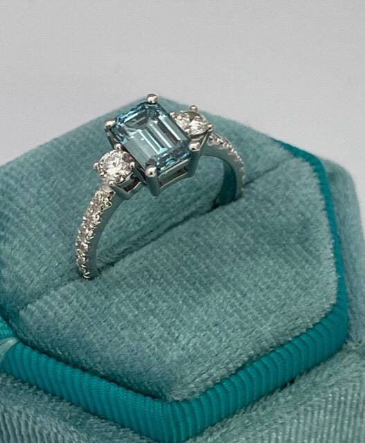 2.3 Carat Fancy Vivid Blue Emerald Diamond Three Stone Engagement Ring