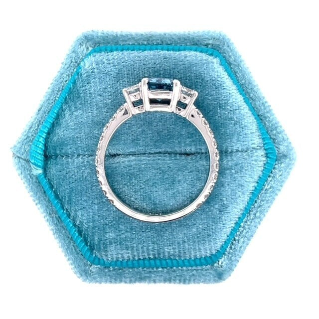 2.3 Carat Fancy Vivid Blue Emerald Diamond Three Stone Engagement Ring