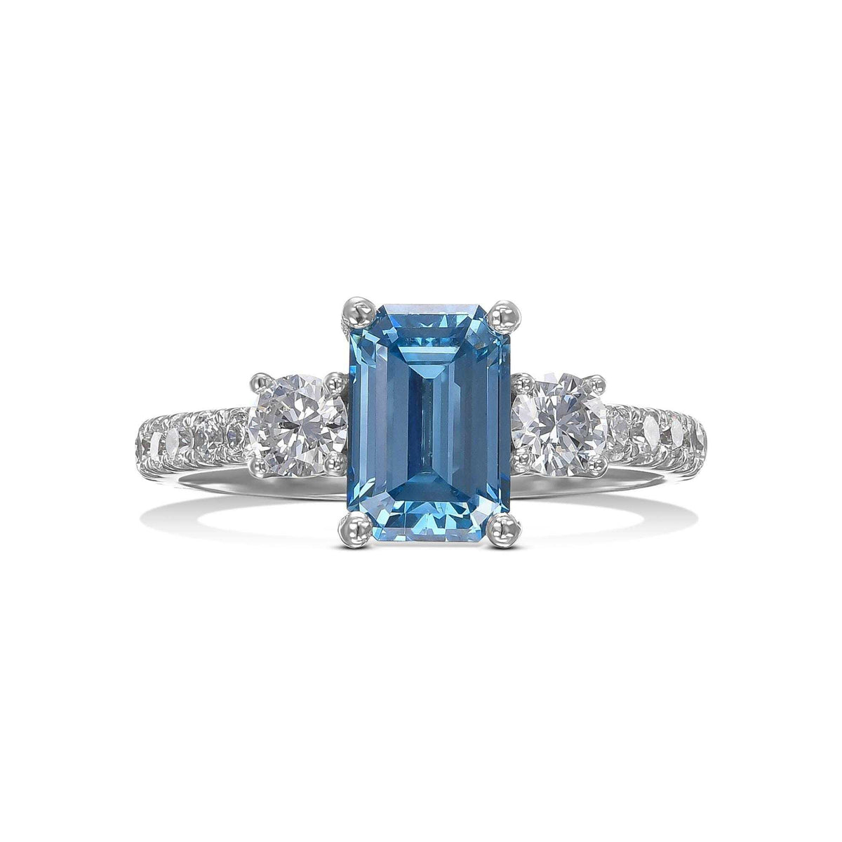 2.3 Carat Fancy Vivid Blue Emerald Diamond Three Stone Engagement Ring