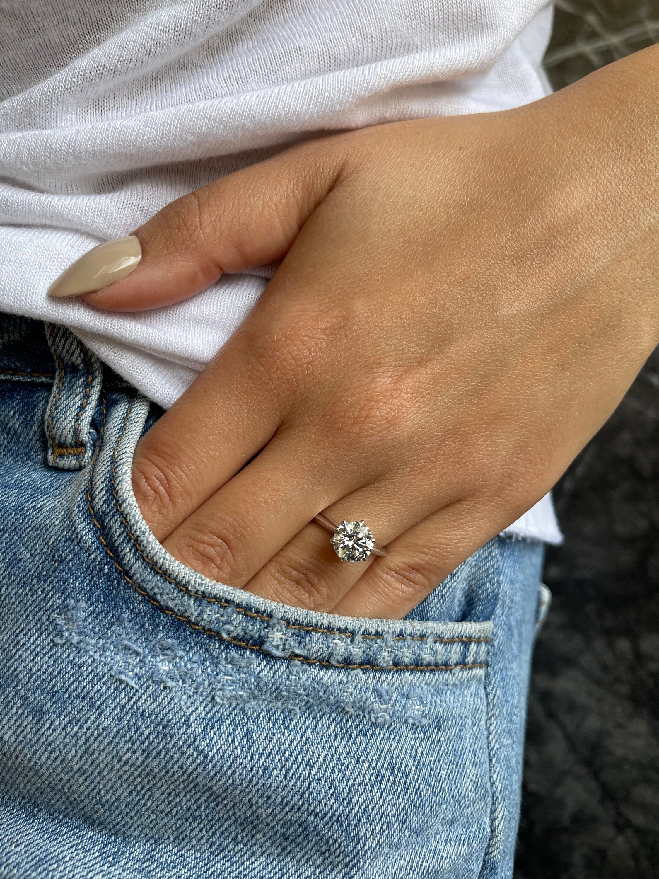 2 Carat Round Brilliant Ideal Cut Diamond Solitaire Engagement Ring, 6 Prong