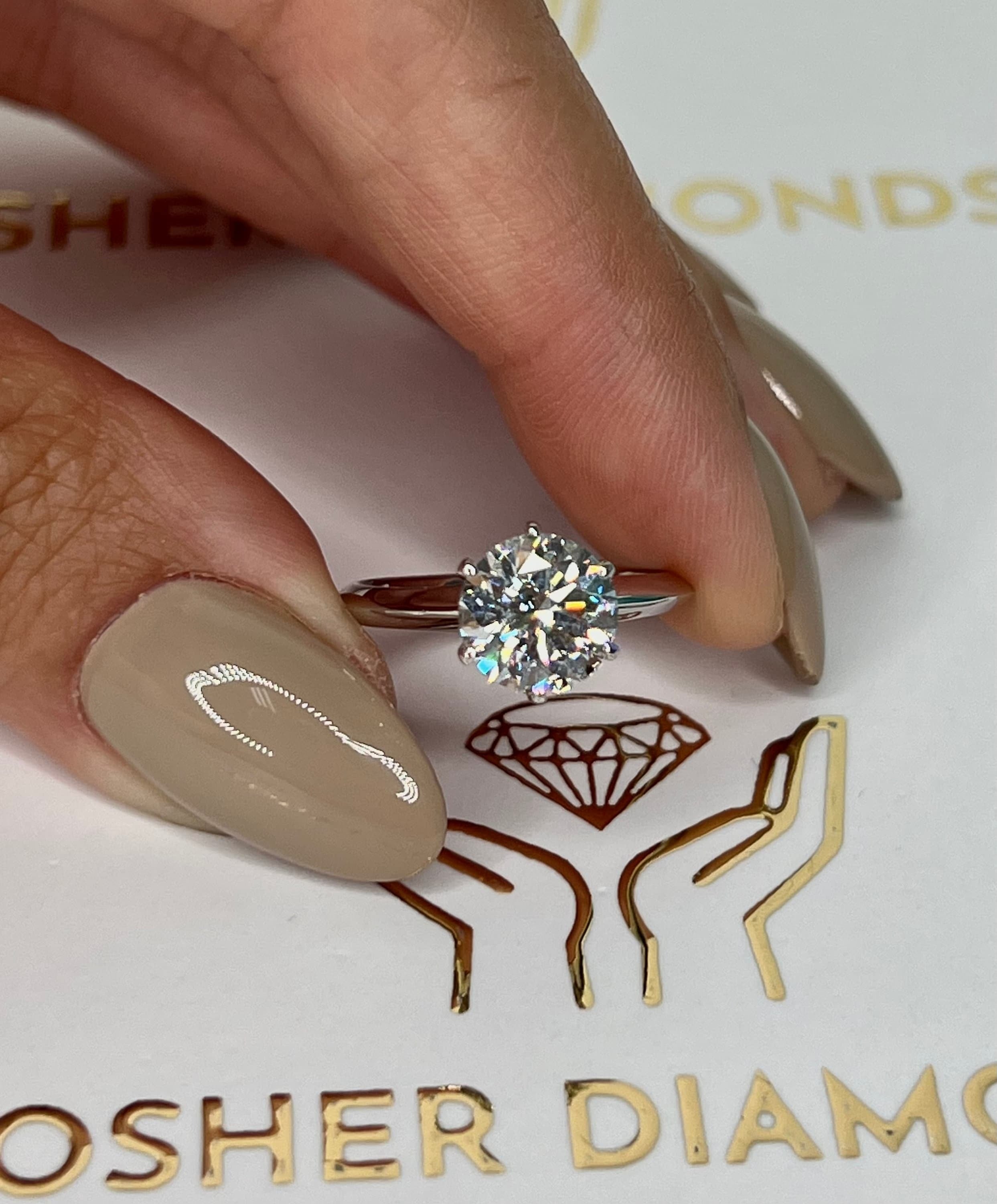 2 Carat Round Brilliant Ideal Cut Diamond Solitaire Engagement Ring, 6 Prong