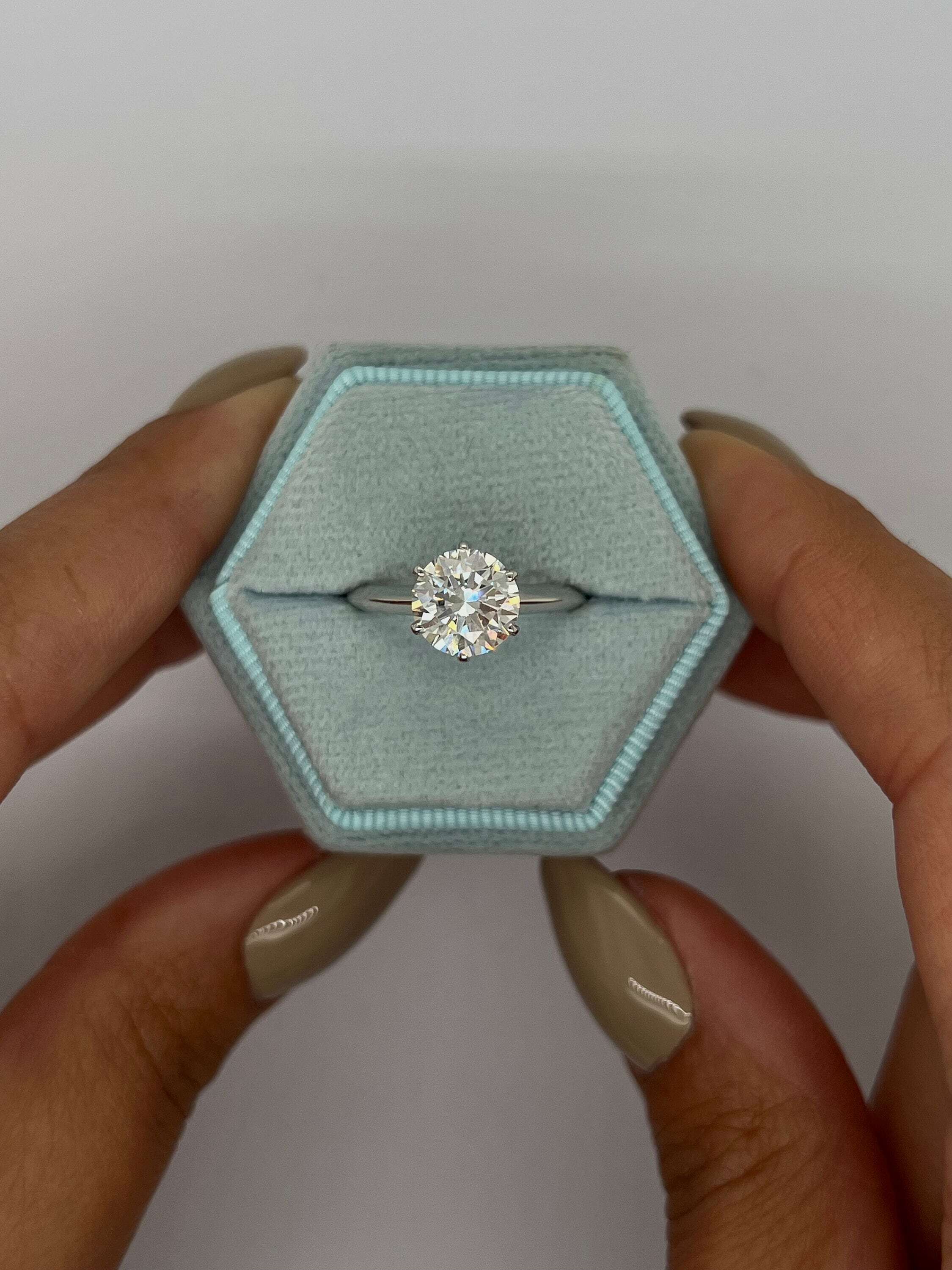 2 Carat Round Brilliant Ideal Cut Diamond Solitaire Engagement Ring, 6 Prong