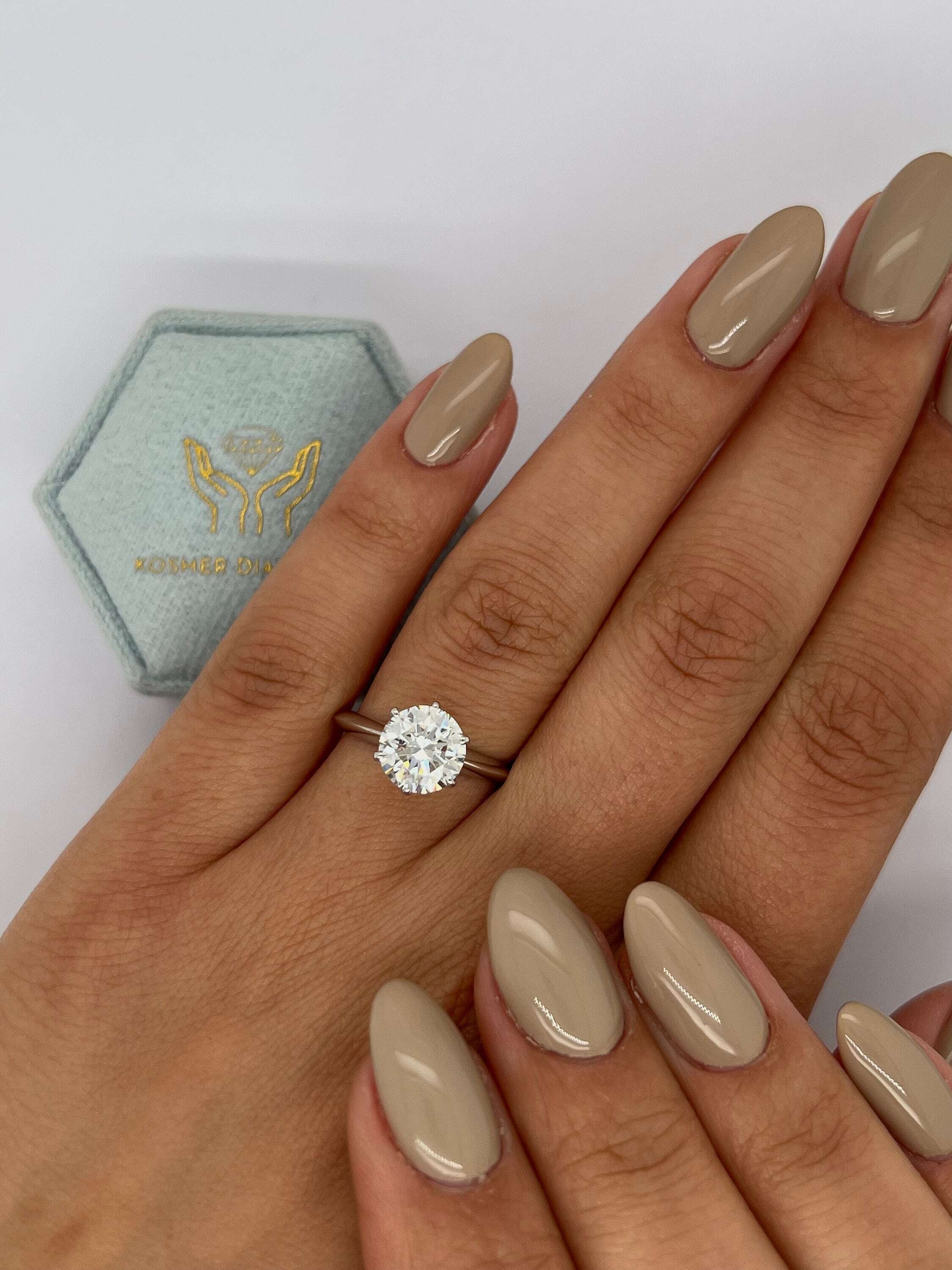 2 Carat Round Brilliant Ideal Cut Diamond Solitaire Engagement Ring, 6 Prong