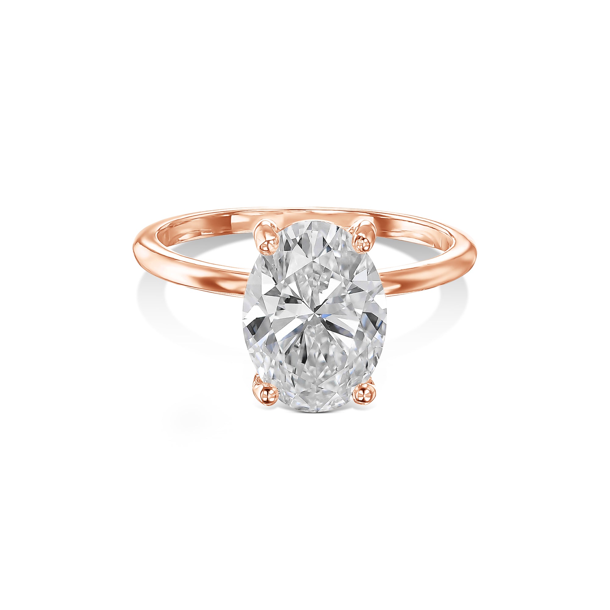 3 Carat Oval Cut Diamond Solitaire Engagement Ring, Hidden Halo of Round Diamonds