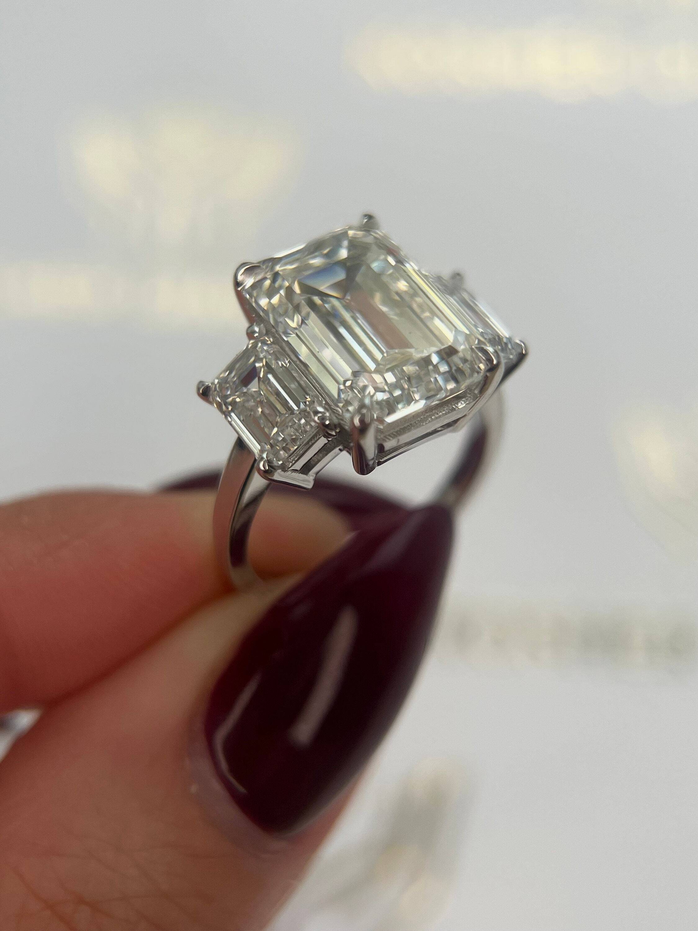 8 Carat Three Stone Emerald Cut Diamond Engagement Ring