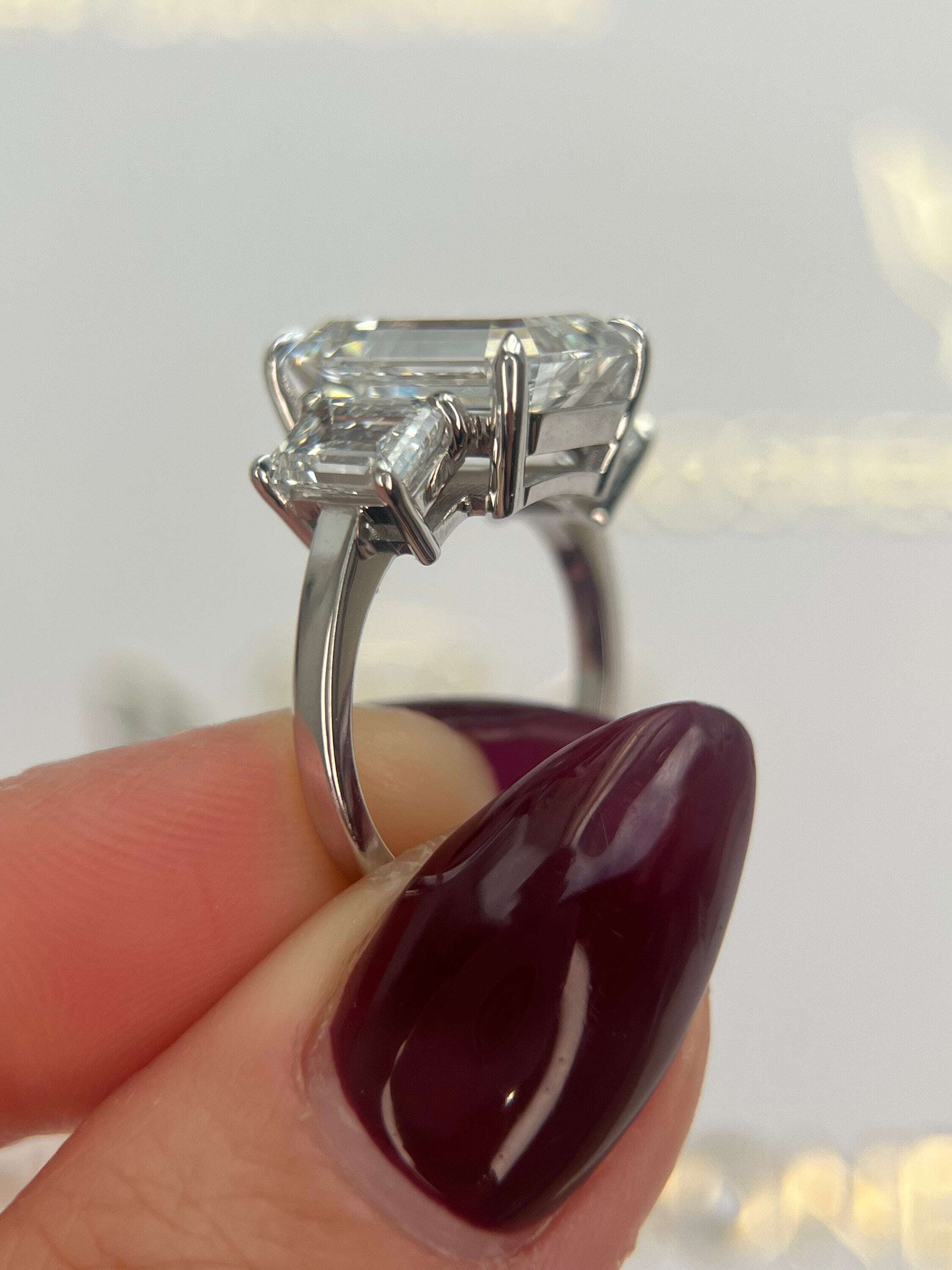 8 Carat Three Stone Emerald Cut Diamond Engagement Ring