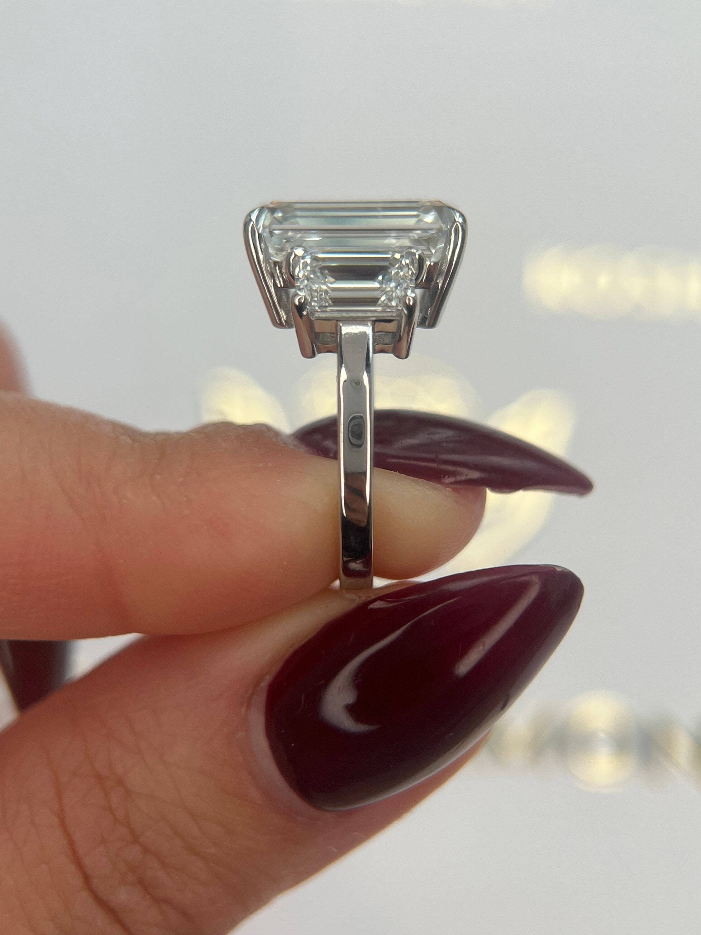 8 Carat Three Stone Emerald Cut Diamond Engagement Ring