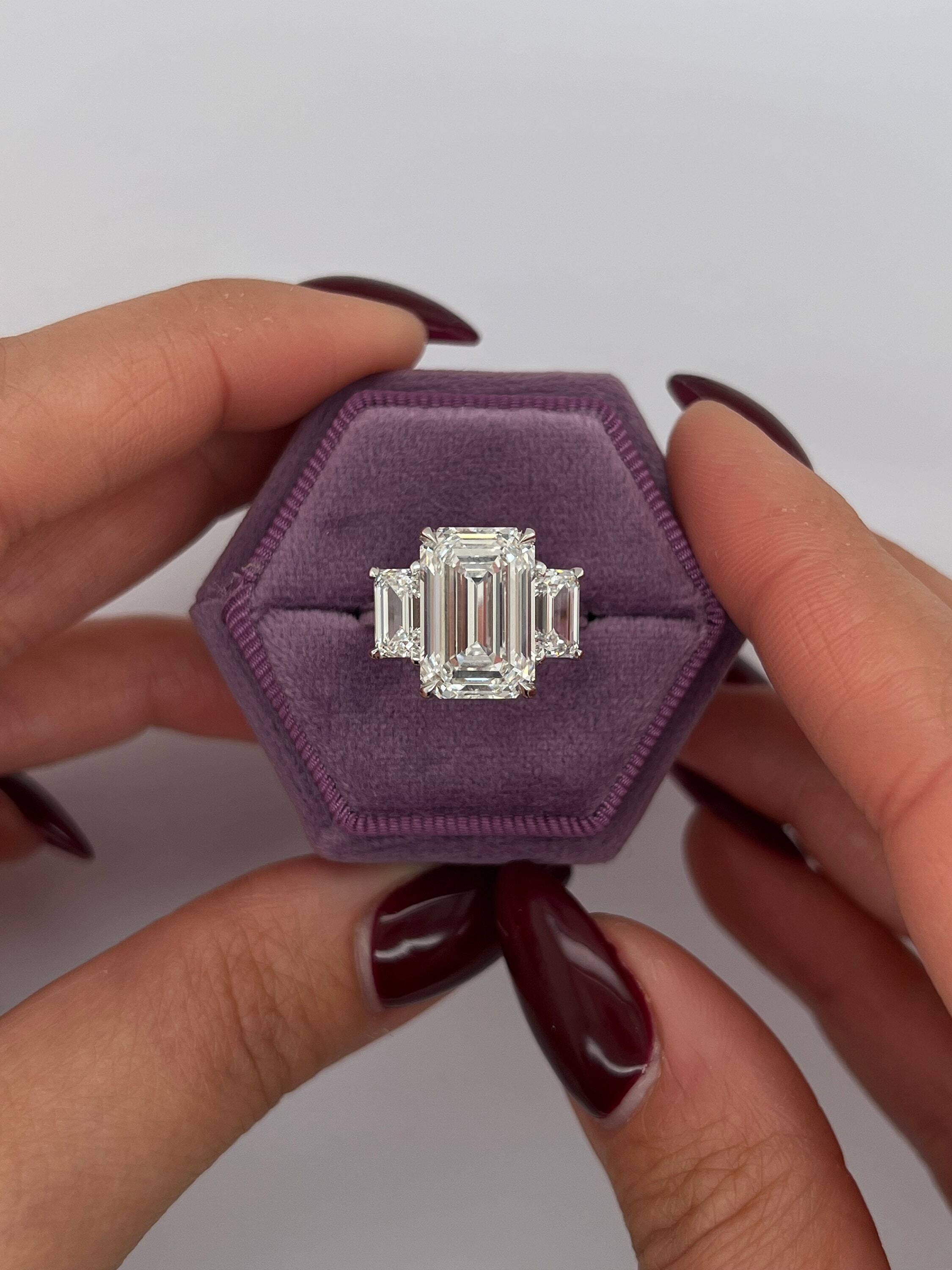 8 Carat Three Stone Emerald Cut Diamond Engagement Ring