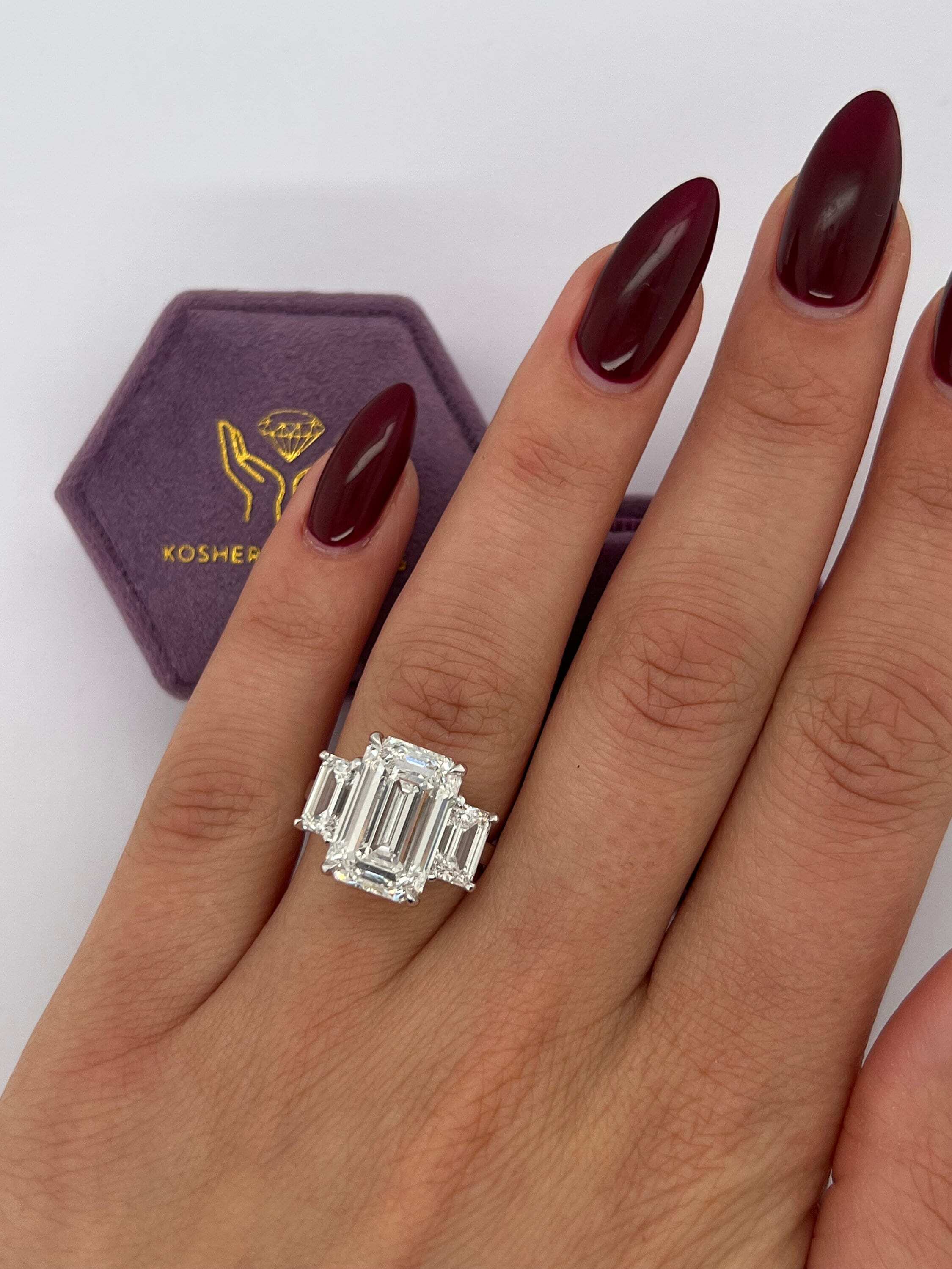 8 Carat Three Stone Emerald Cut Diamond Engagement Ring