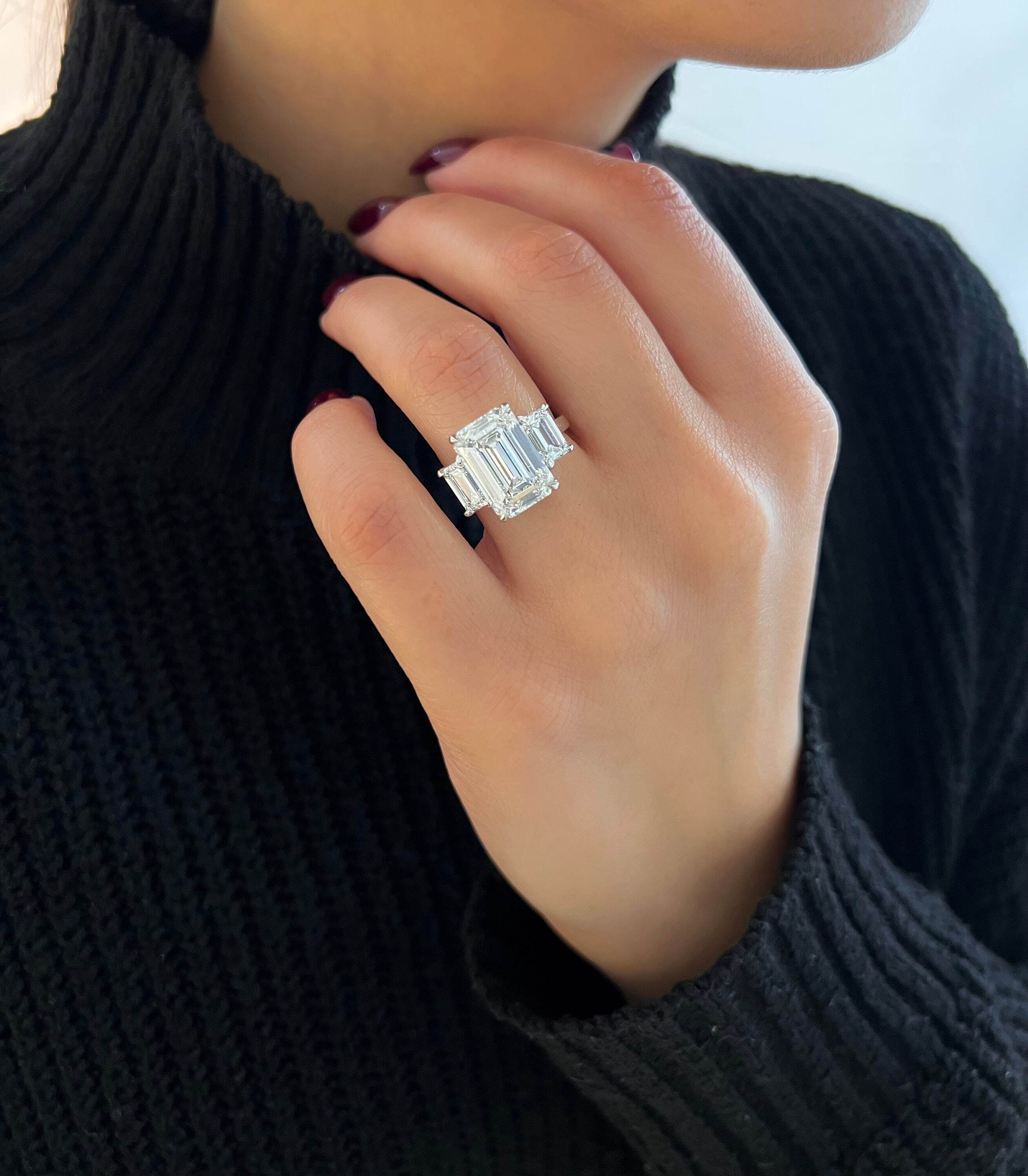 8 Carat Three Stone Emerald Cut Diamond Engagement Ring