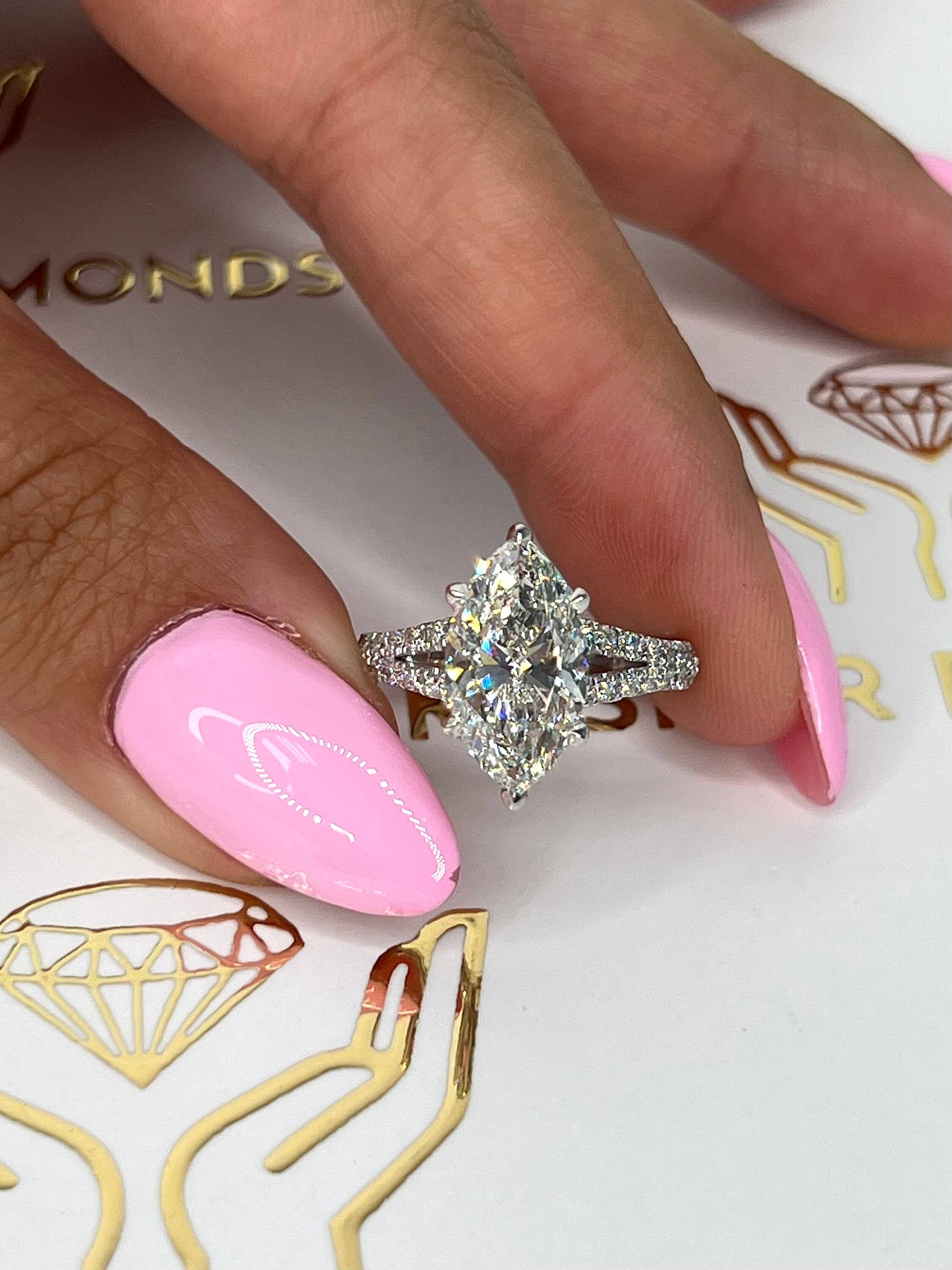 4.3 Carat Total Weight Marquise Cut Split Shank Diamond Engagement Ring