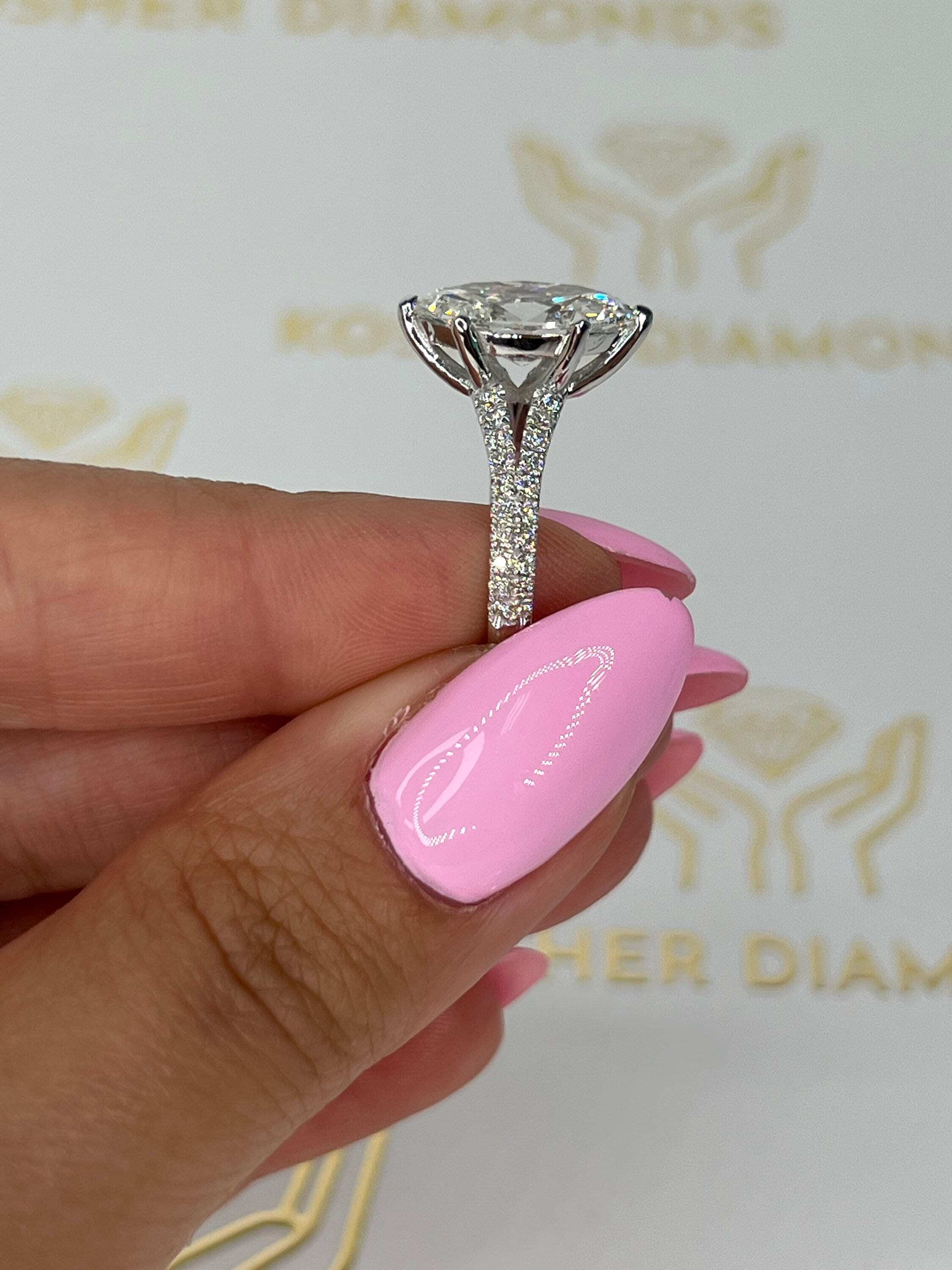 4.3 Carat Total Weight Marquise Cut Split Shank Diamond Engagement Ring