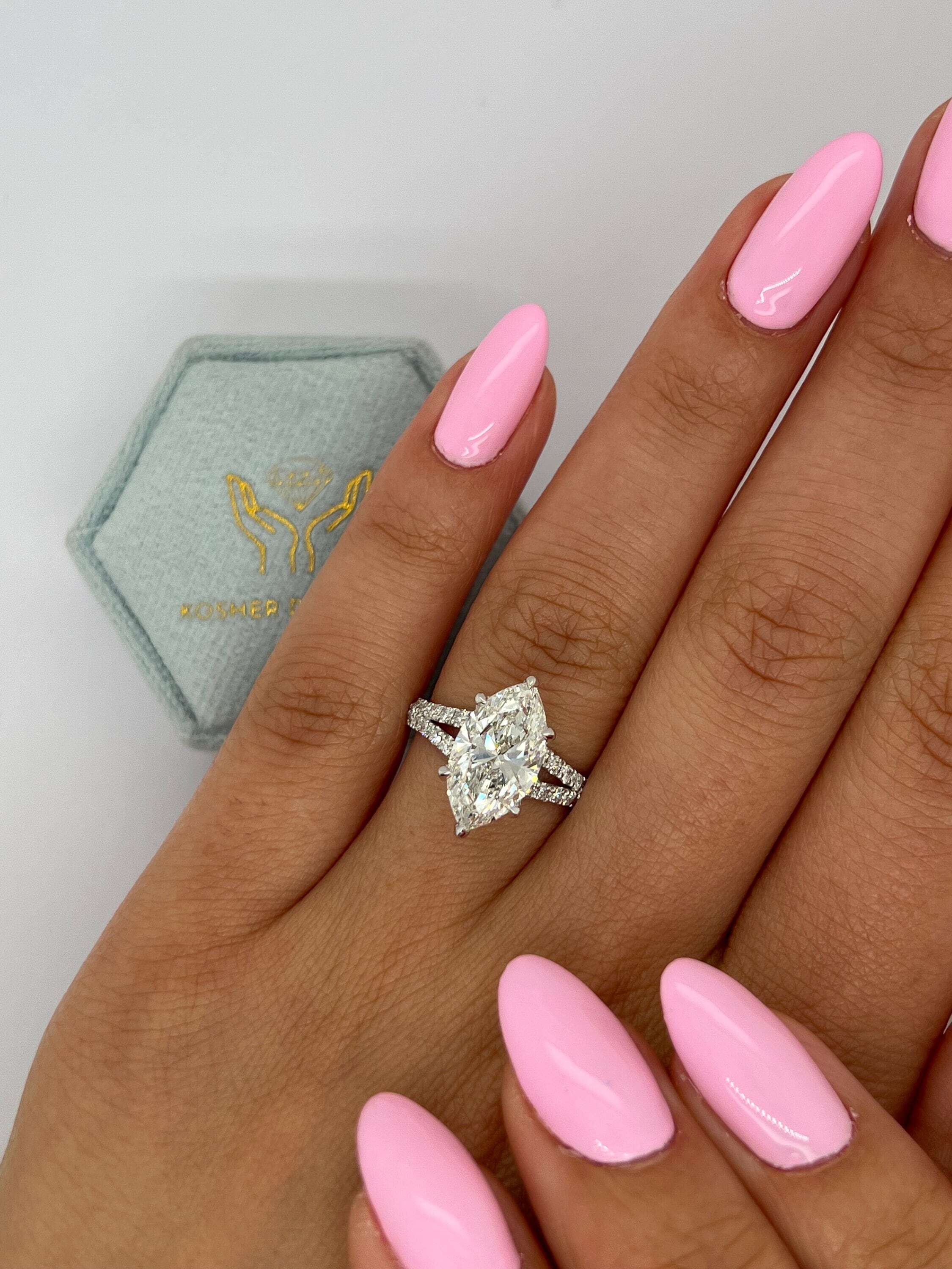 4.3 Carat Total Weight Marquise Cut Split Shank Diamond Engagement Ring