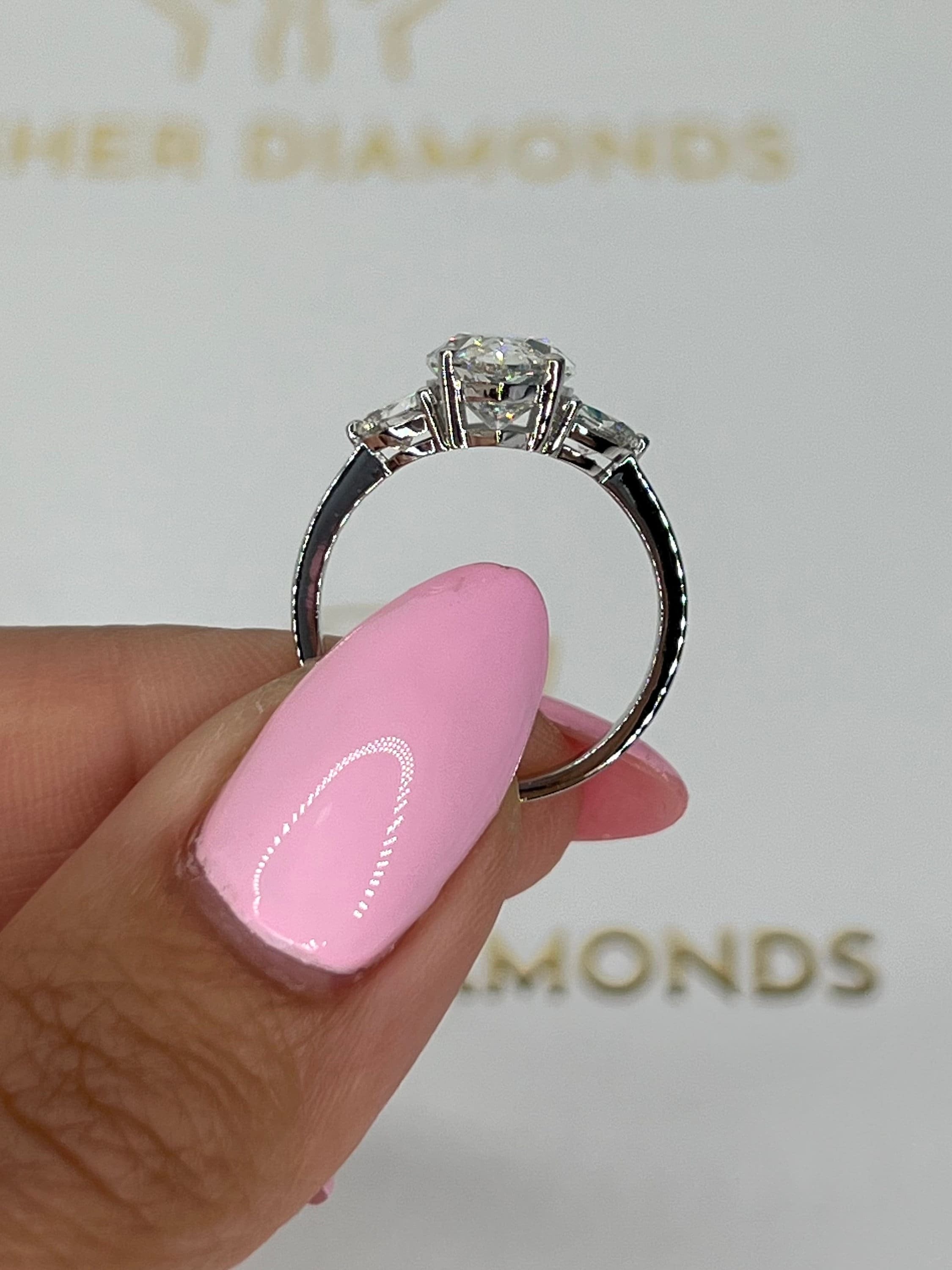 5 Carat Marquise Cut Diamond Three Stone Engagement Ring, Half Moon Sides Stones