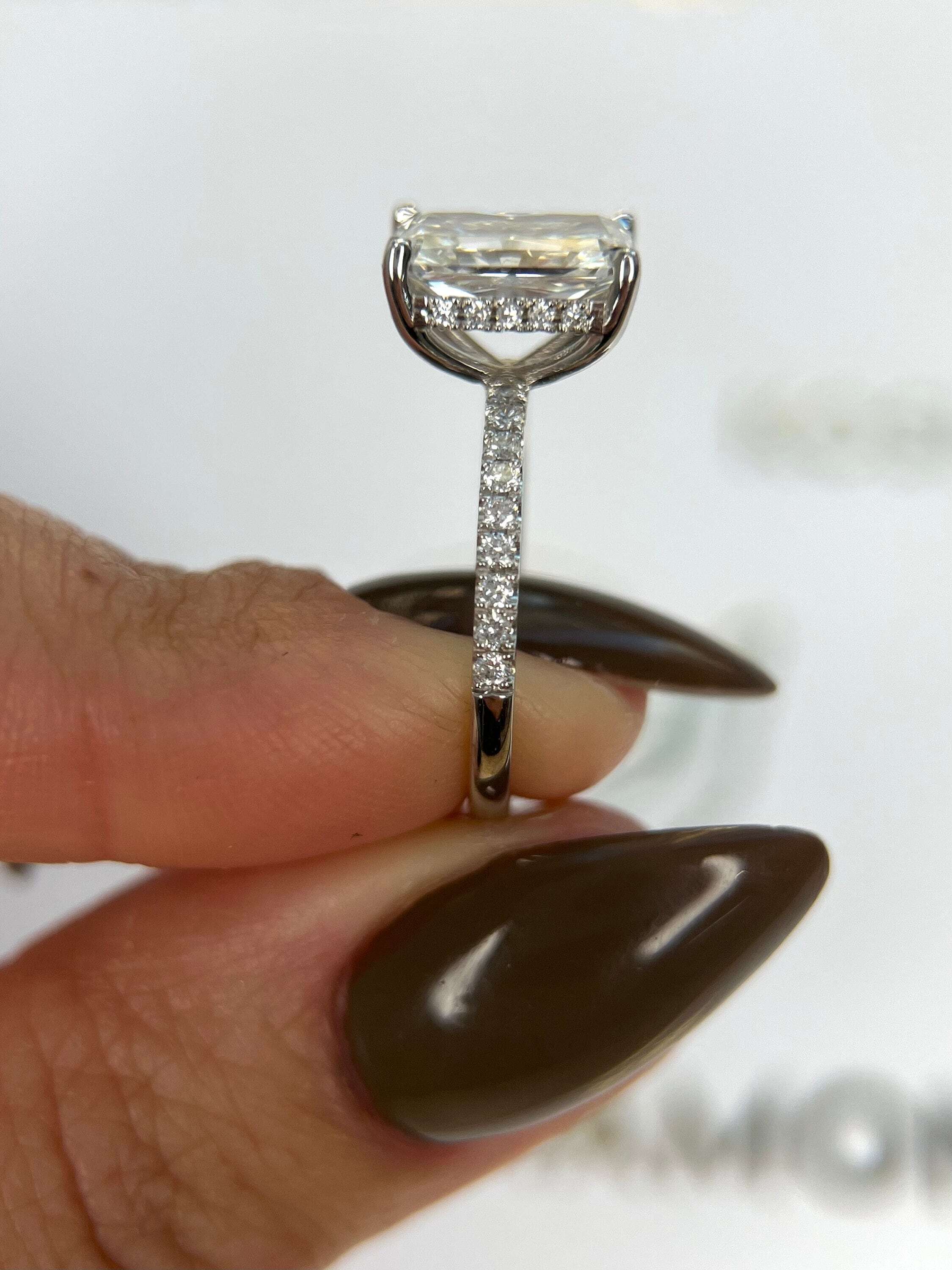 2.25 Carat Elongated Radiant Cut Hidden Halo Diamond Engagement Ring