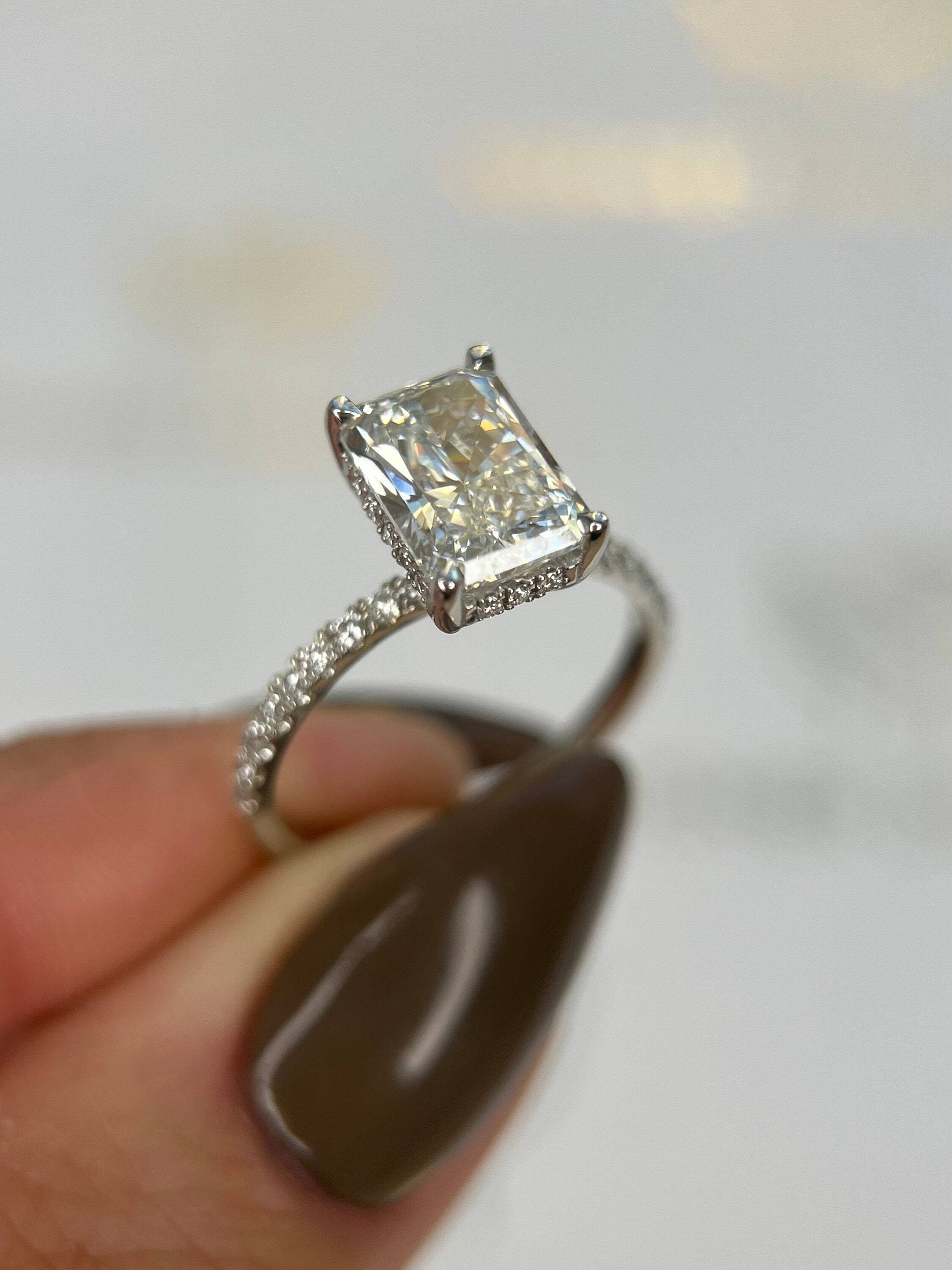 2.25 Carat Elongated Radiant Cut Hidden Halo Diamond Engagement Ring