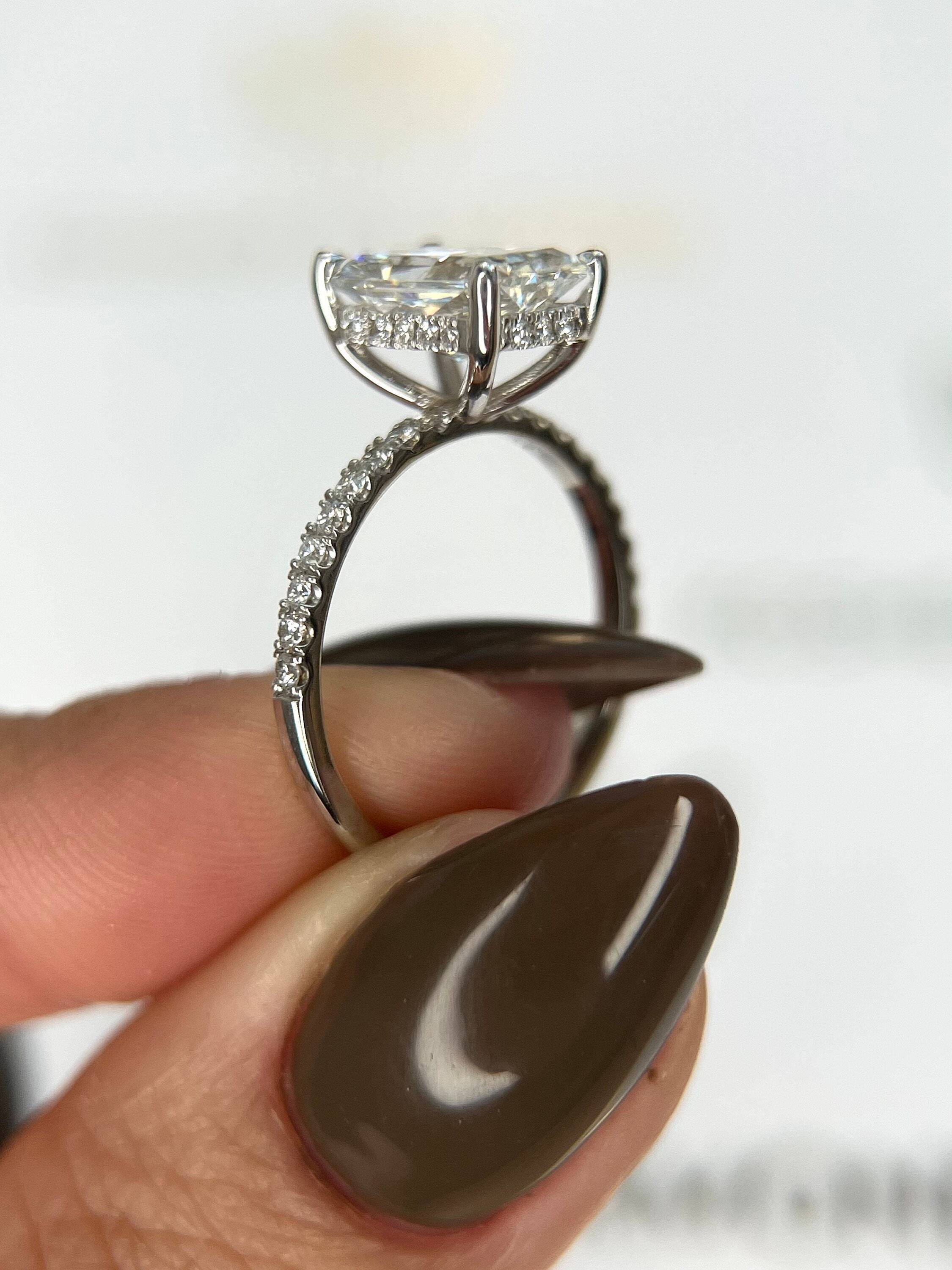 2.25 Carat Elongated Radiant Cut Hidden Halo Diamond Engagement Ring