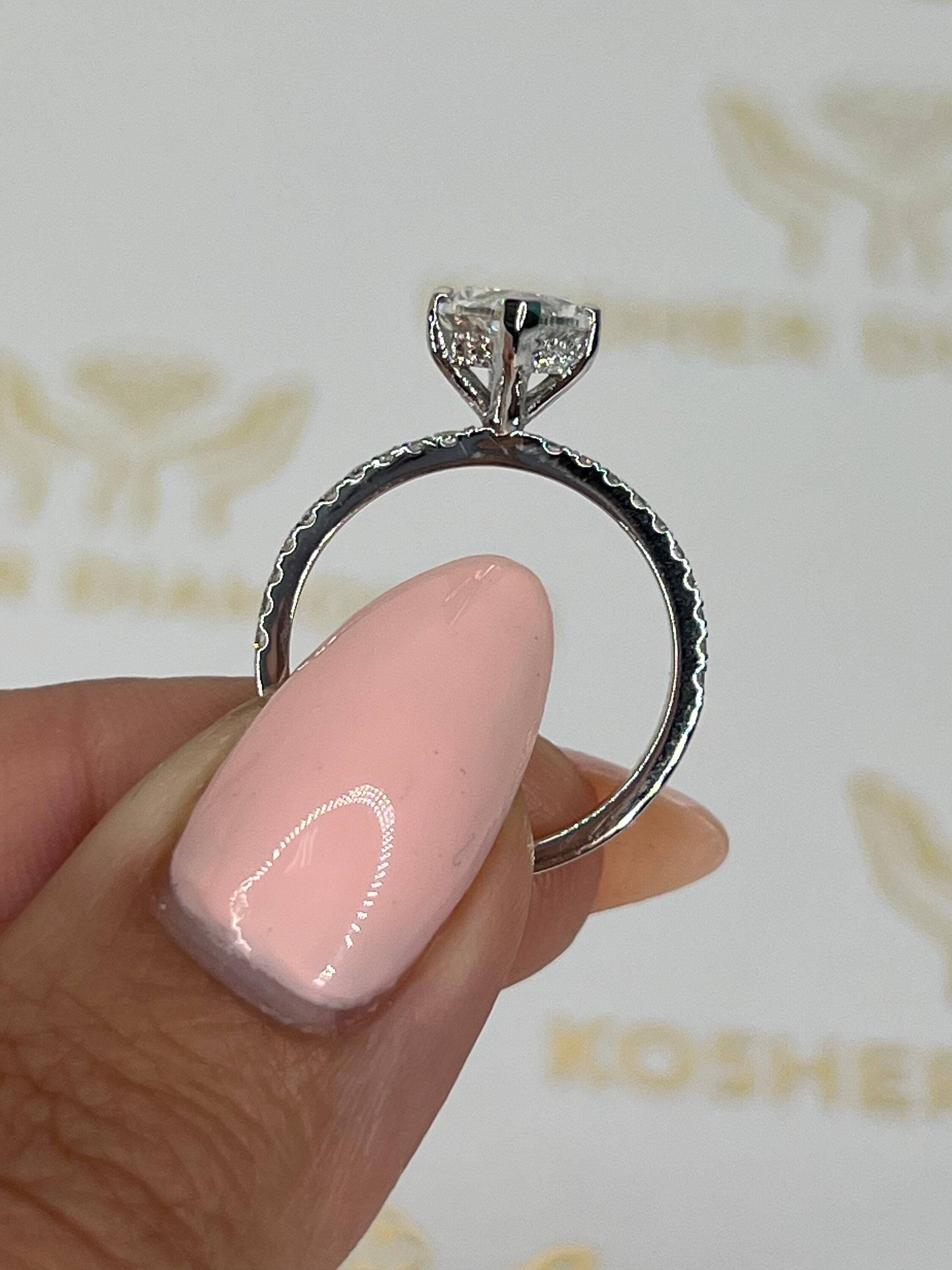 2.5 carat Marquise Cut Diamond Hidden Halo Engagement Ring Set, Matching Round Cut Diamond Band White Gold